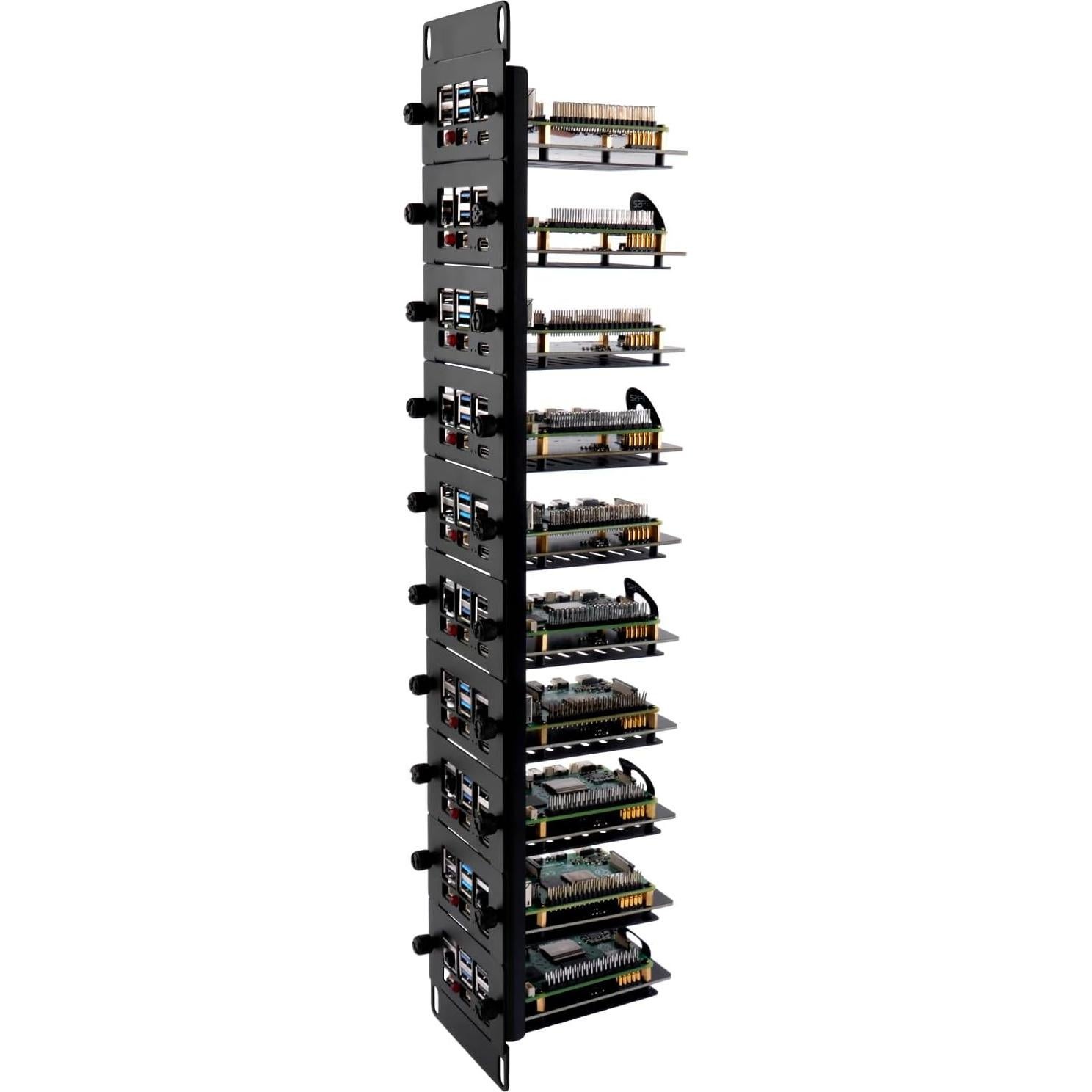 Soporte Rack 19" 2U GeeekPi para Raspberry Pi 5 con 10 Adaptadores SSD