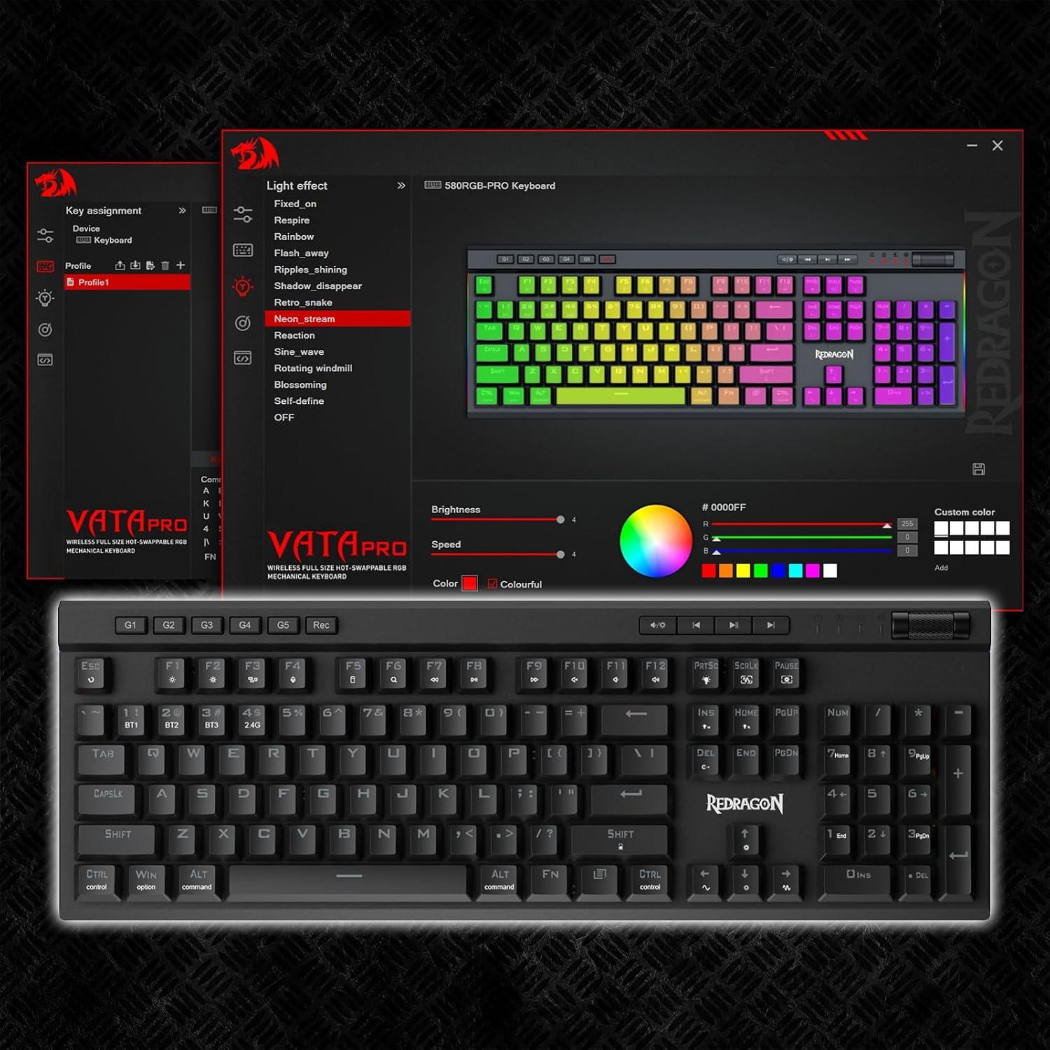 Teclado Gaming Inalámbrico Redragon K580 PRO RGB 104 Teclas
