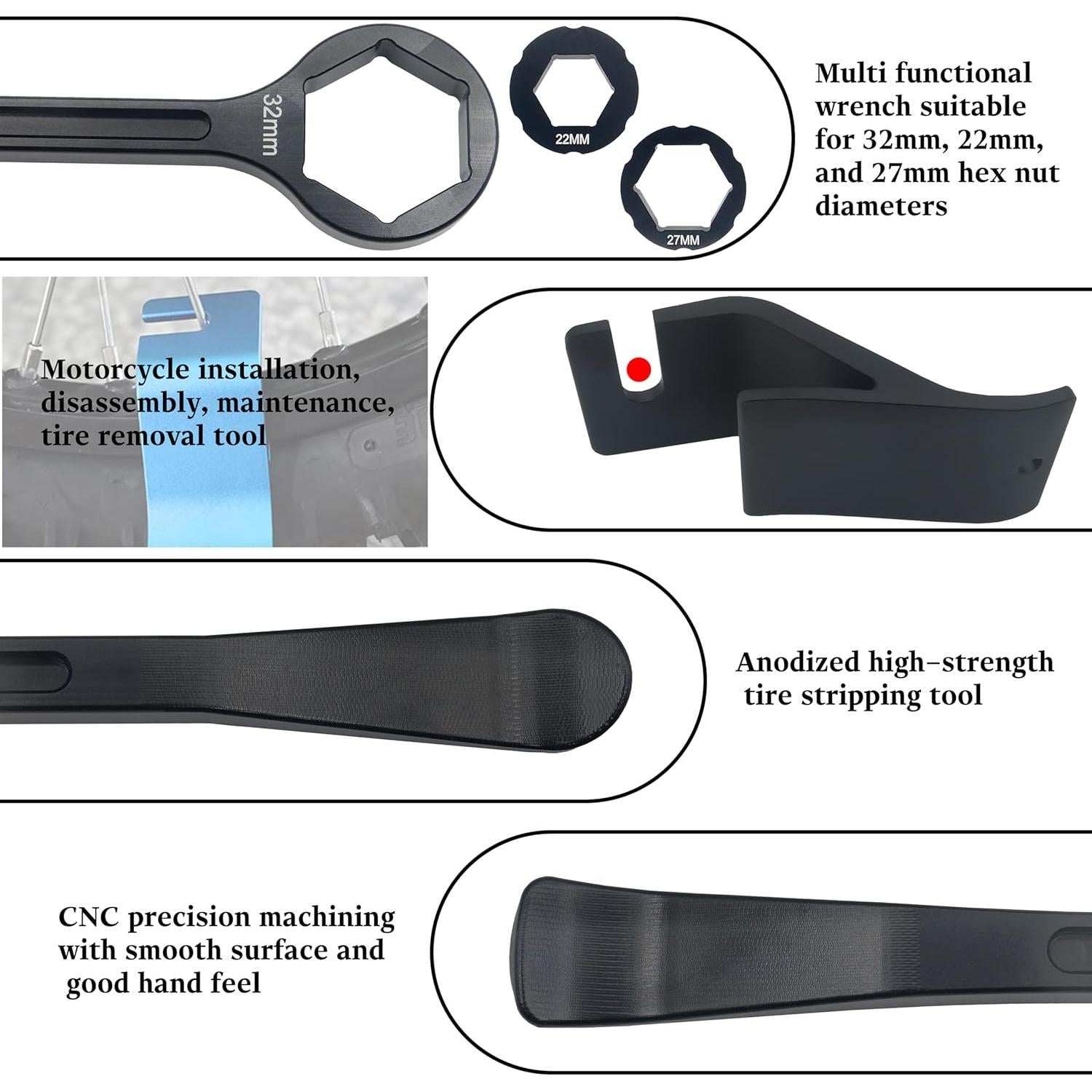 Herramienta de palanca para neumáticos JXPANG 10-32mm Negro