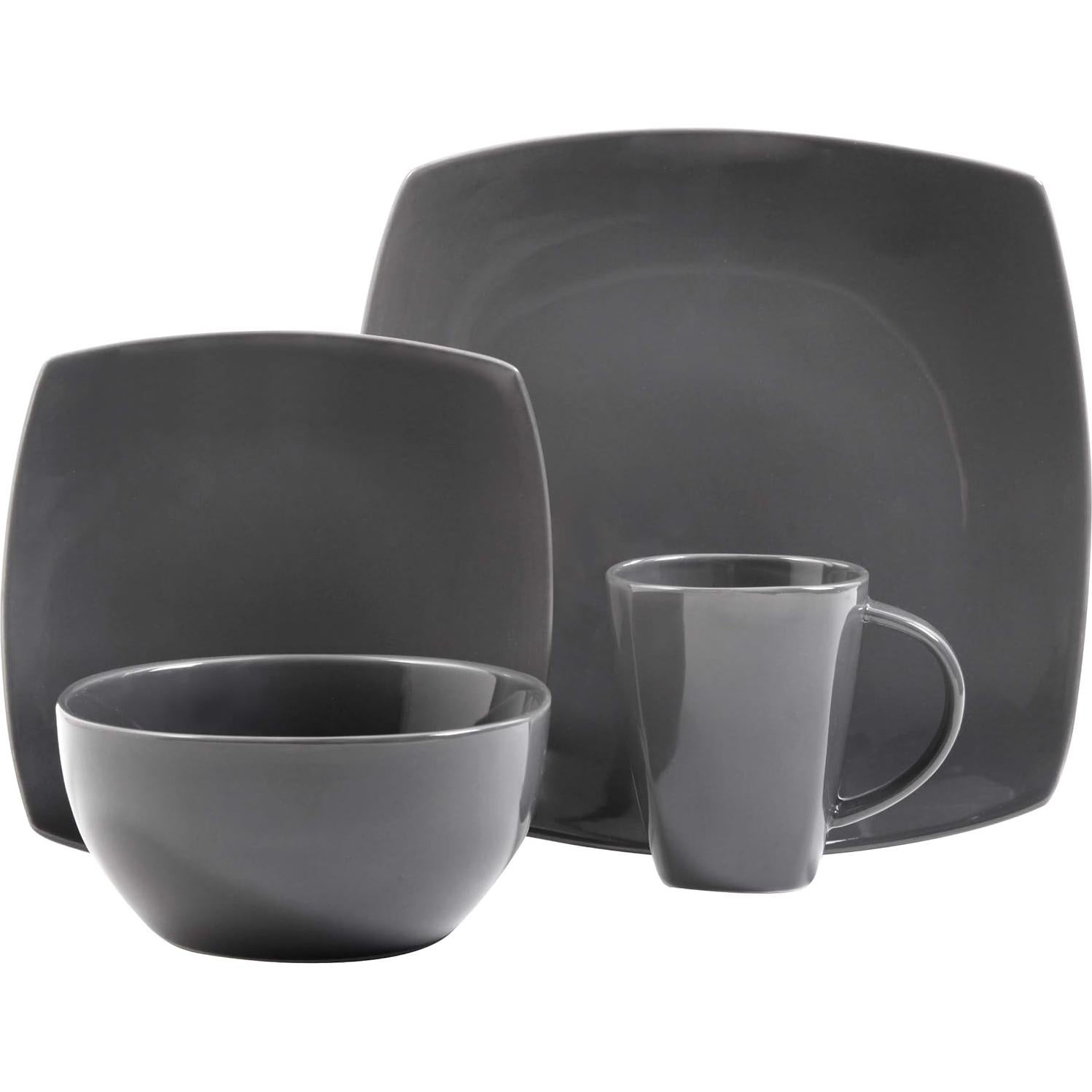 Juego de vajilla cuadrada Gibson Soho Lounge 16 piezas gris