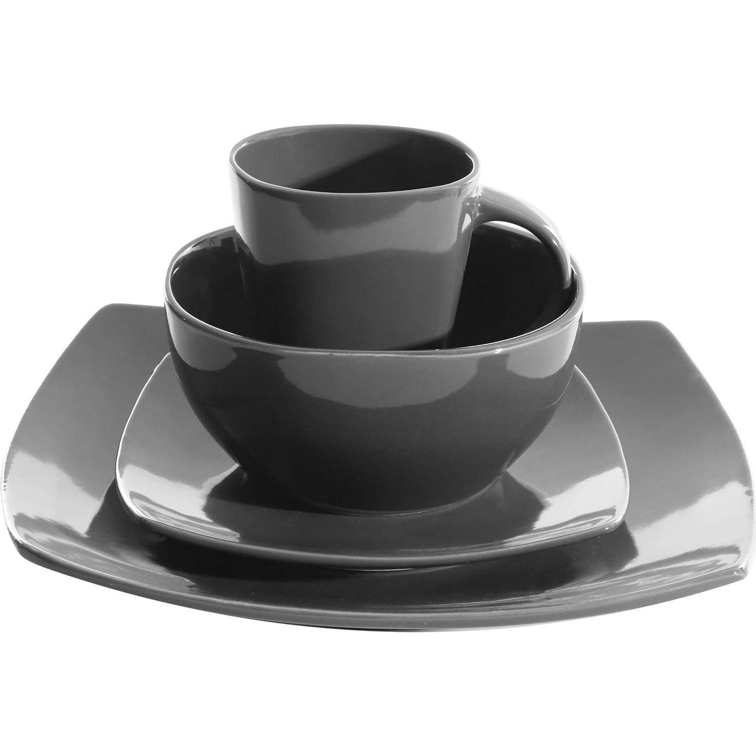 Juego de vajilla cuadrada Gibson Soho Lounge 16 piezas gris