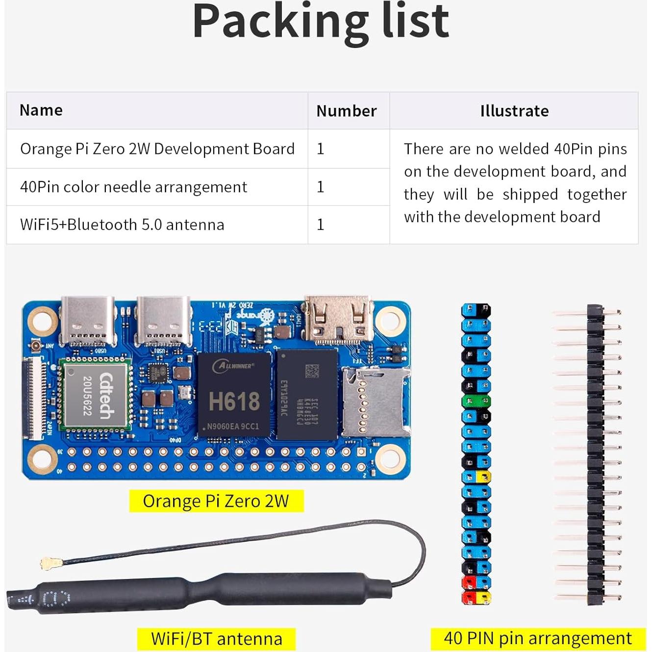Orange Pi Zero 2W 2GB Quad Core 1.5GHz WiFi 5.0 Bluetooth 5.0