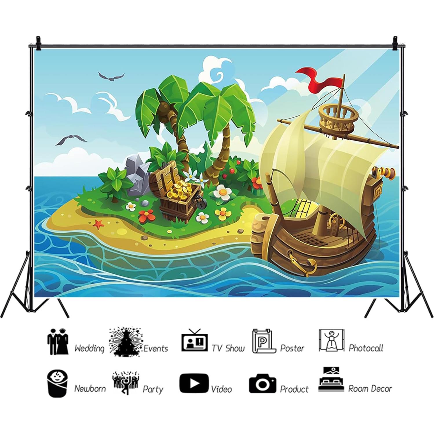 Fondo de Fotografía Baocicco 3x2m Barco Pirata Tropical