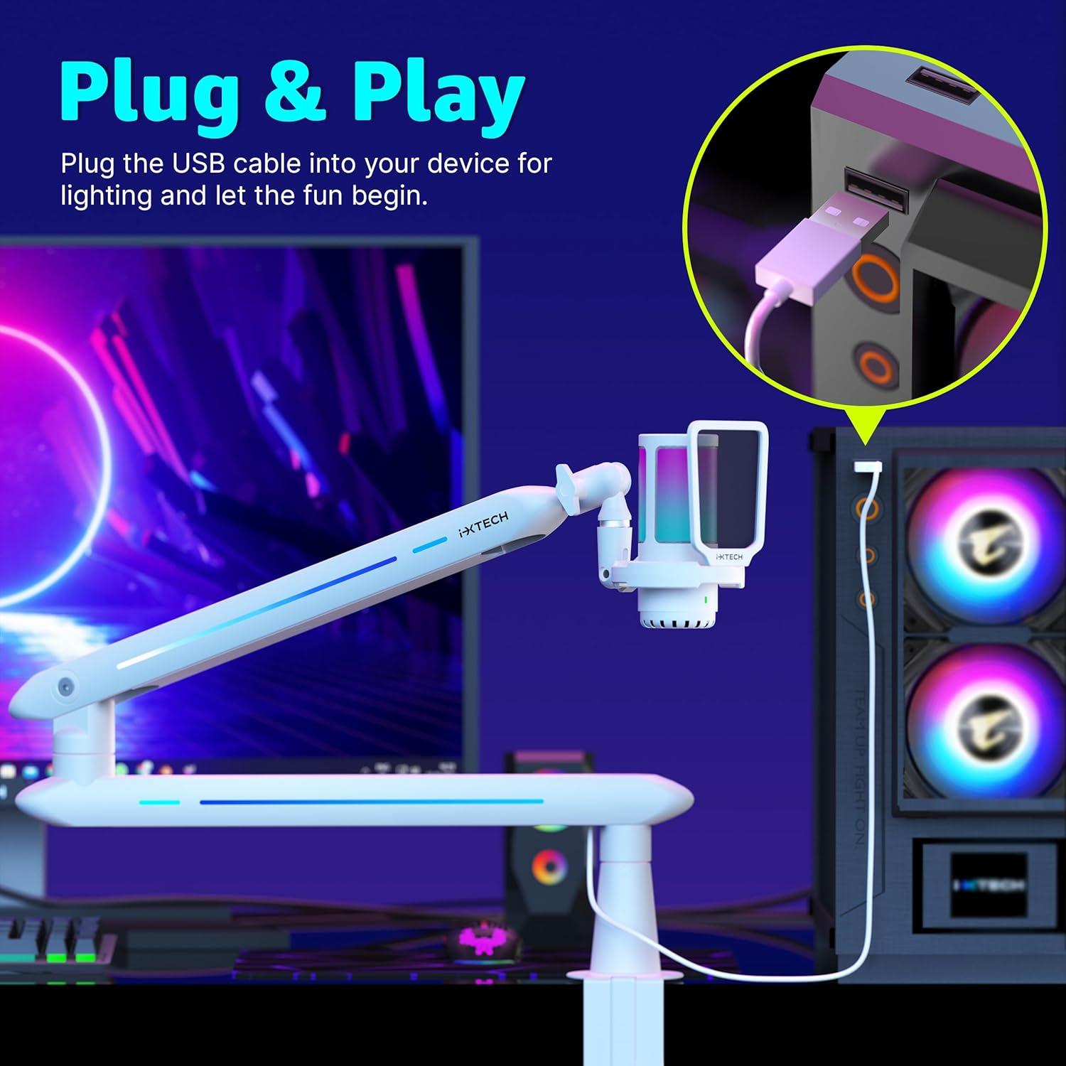 Brazo de Micrófono RGB IXTECH Ajustable para Streaming 68.58cm