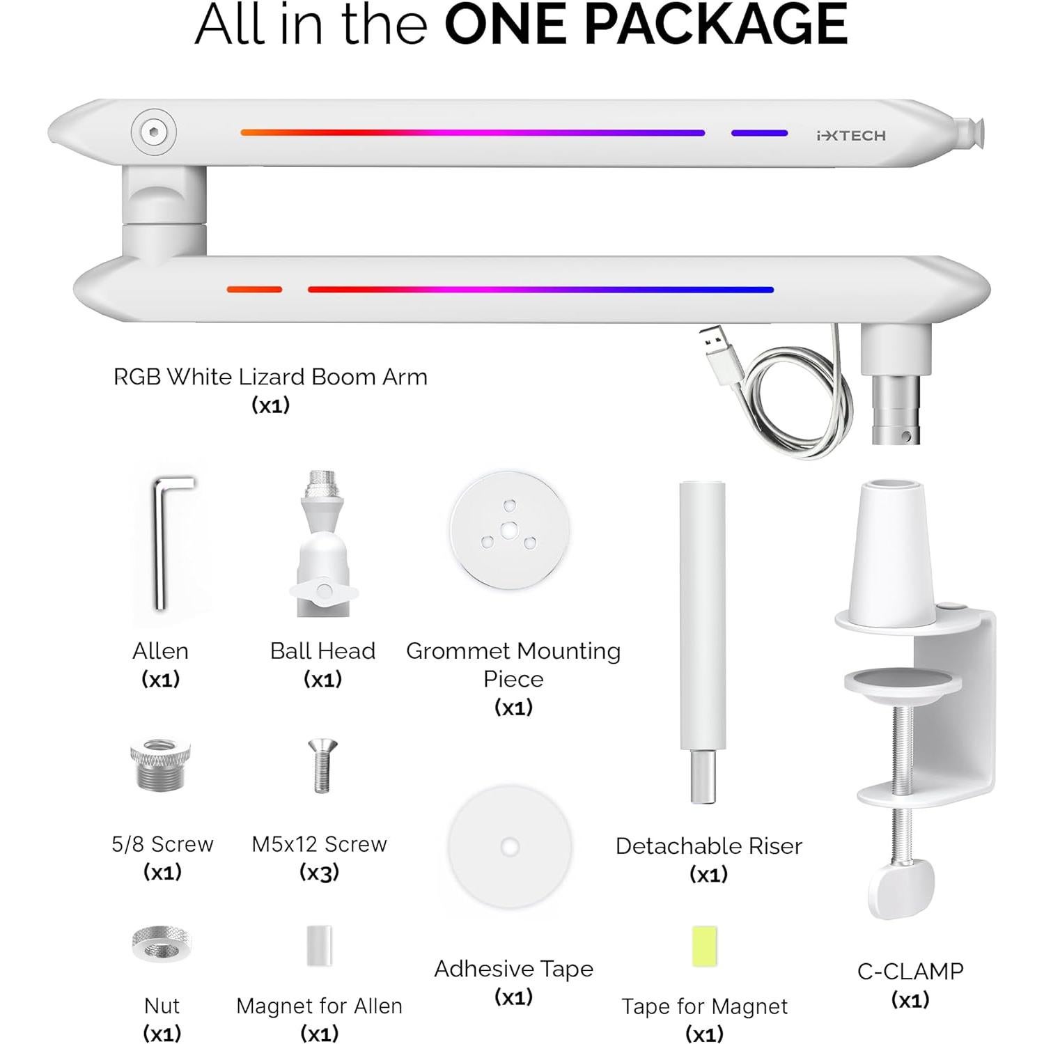 Brazo de Micrófono RGB IXTECH Ajustable para Streaming 68.58cm