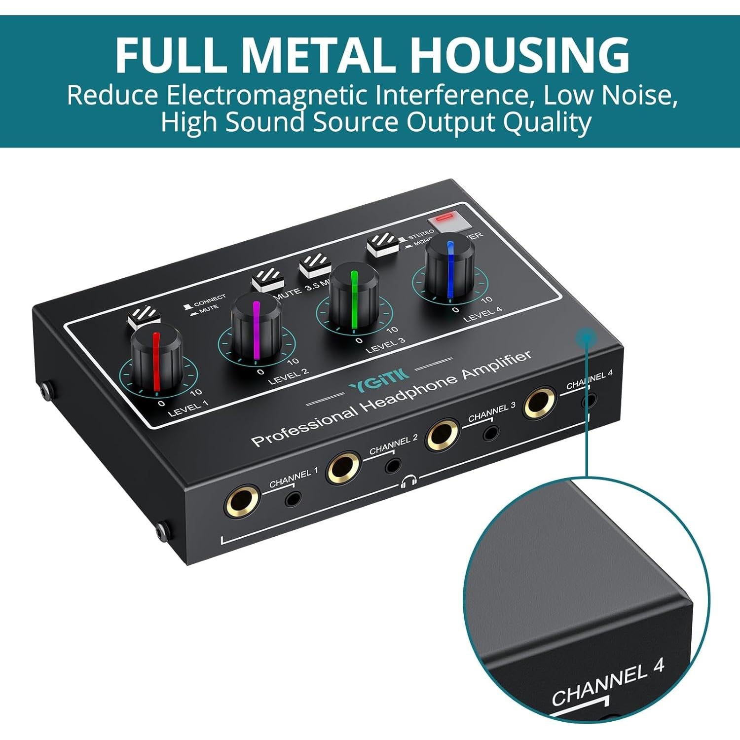Amplificador de Auriculares YGiTK i4ii 4 Canales con Luz RGB