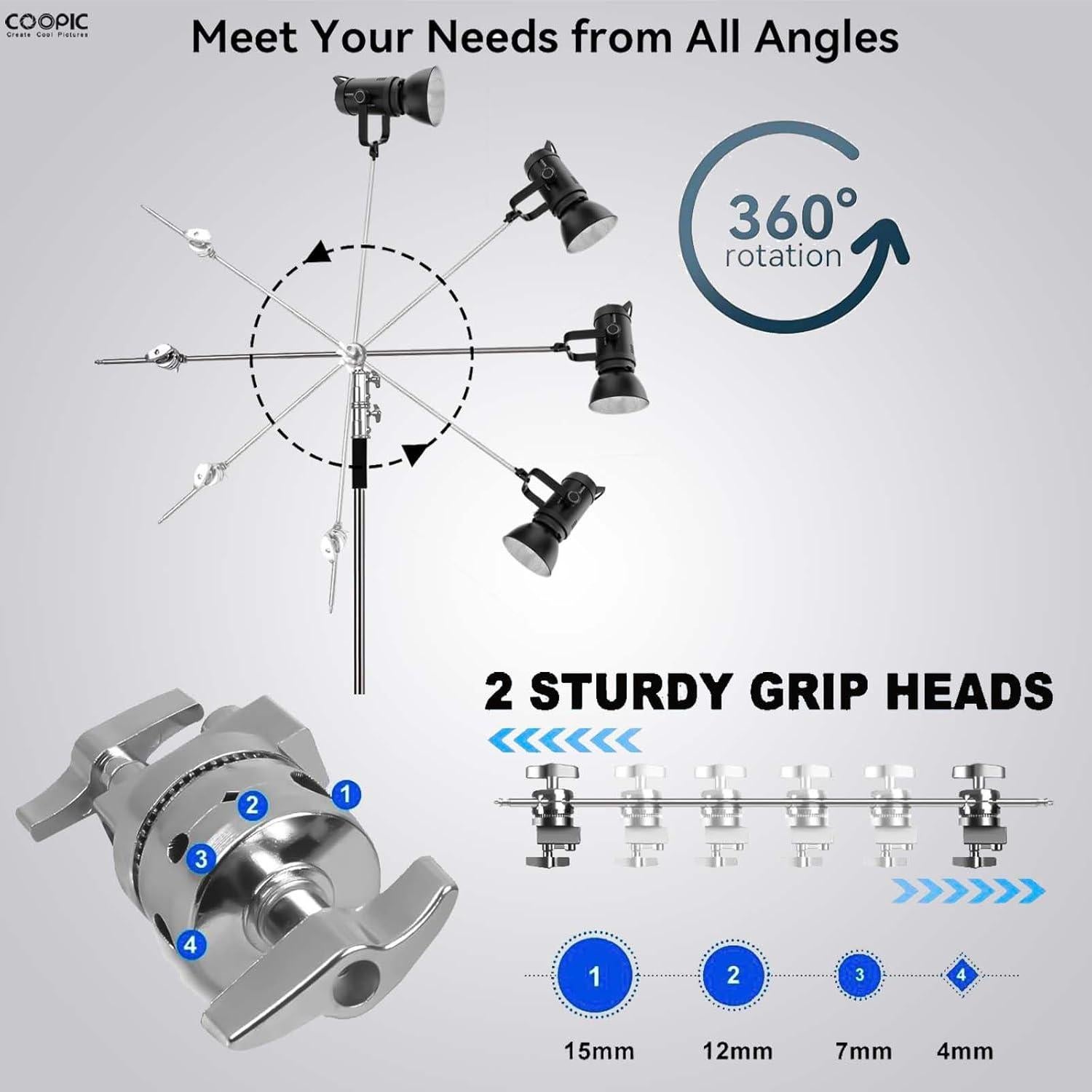 Soporte C de Acero Inoxidable COOPIC 210cm con Brazo y 2 Cabezas