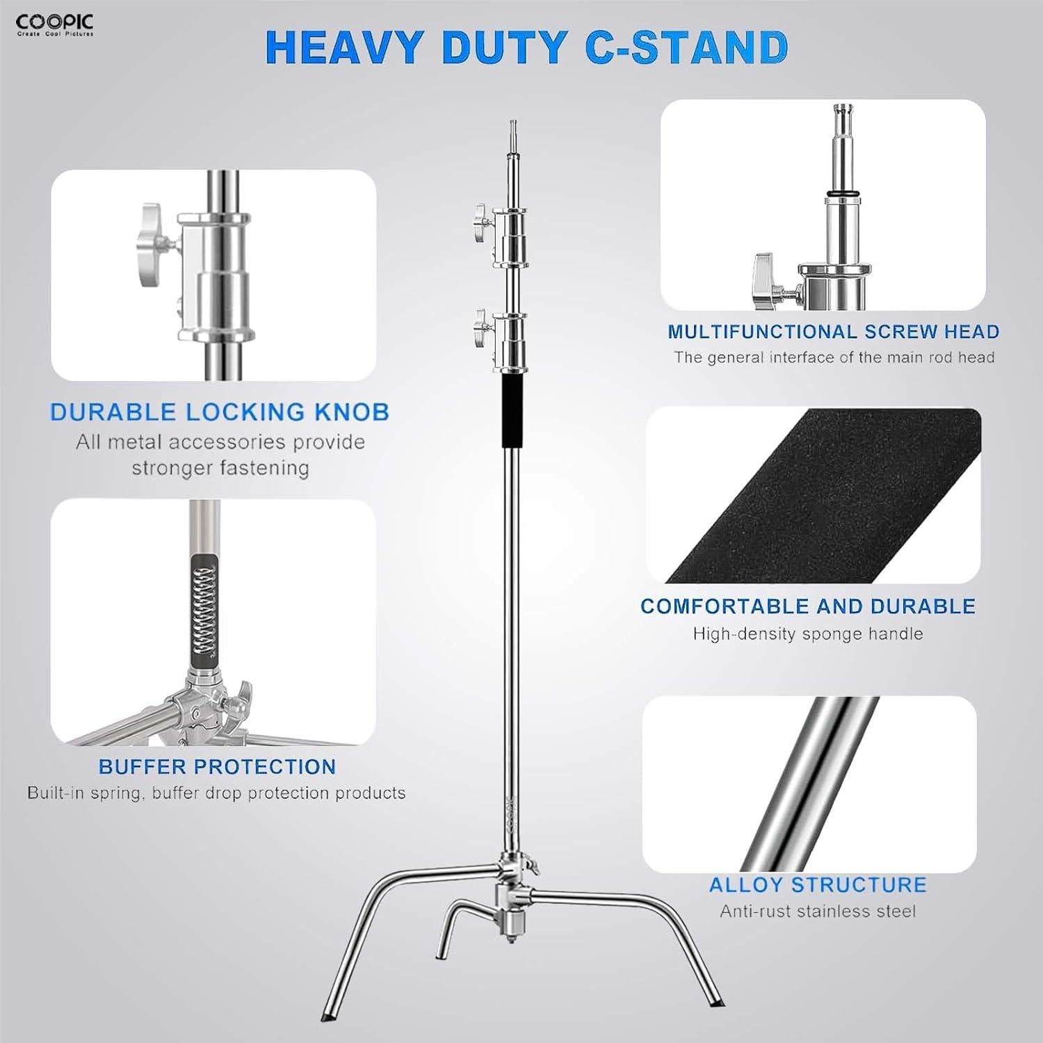 Soporte C de Acero Inoxidable COOPIC 210cm con Brazo y 2 Cabezas