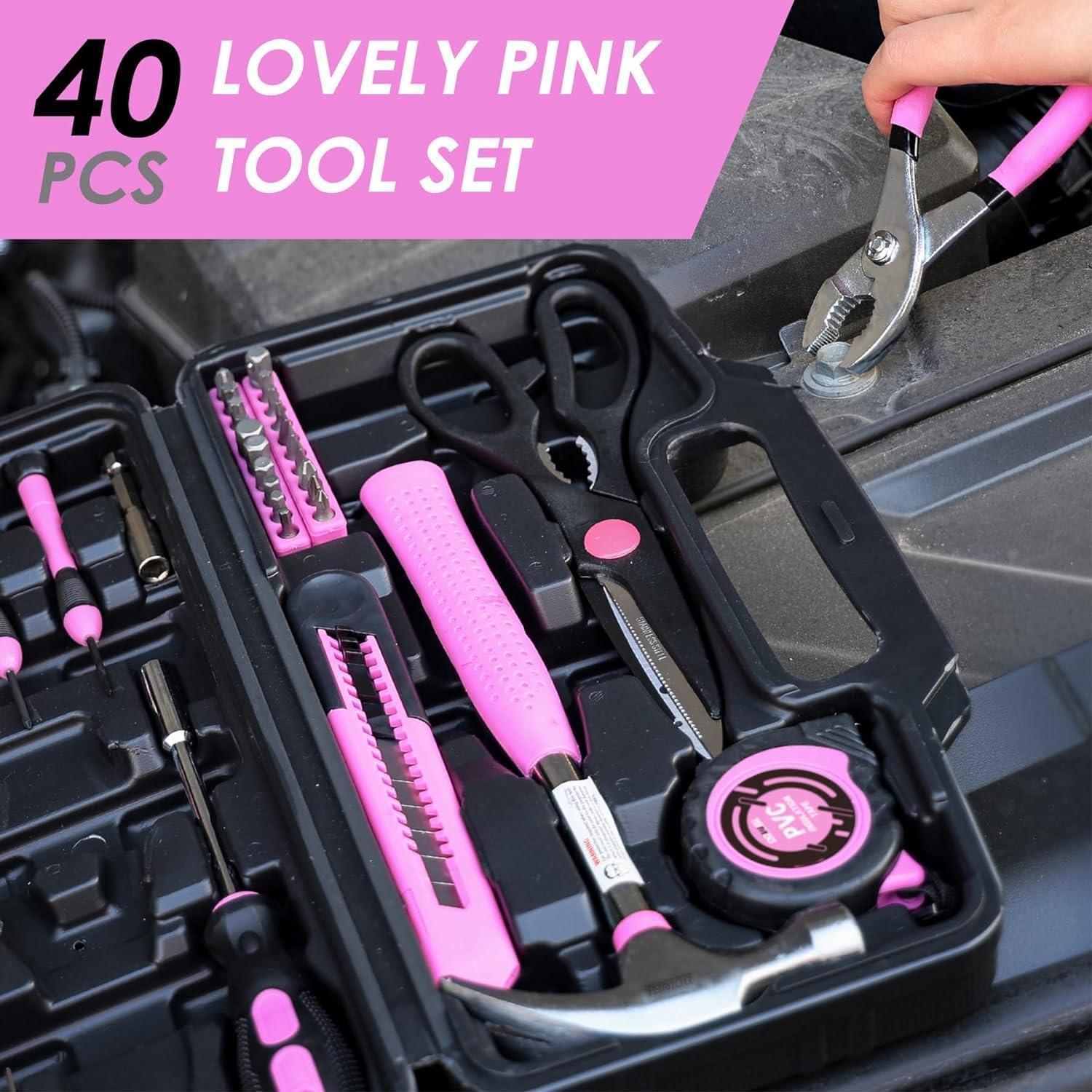 Kit de Herramientas DOWELL 40 Pcs Rosa con Caja Plástica