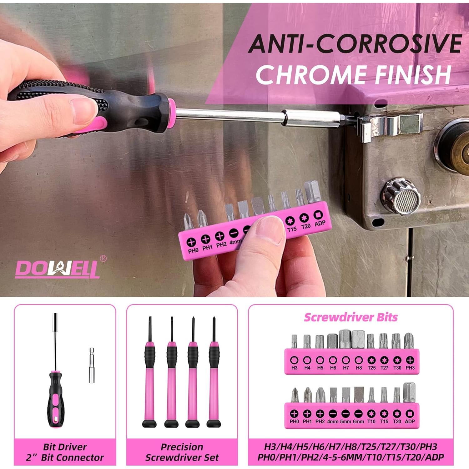 Kit de Herramientas DOWELL 40 Pcs Rosa con Caja Plástica