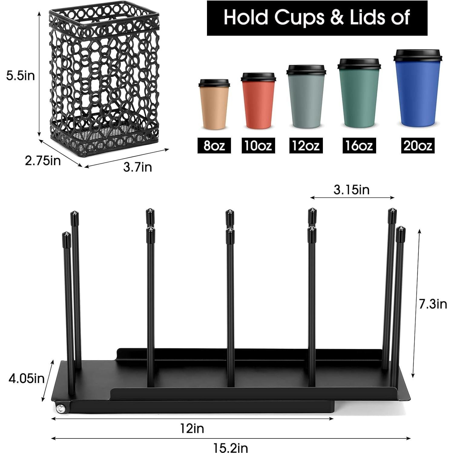 Soporte para Tazas y Tapas ShineMe Ajustable 4 Compartimentos
