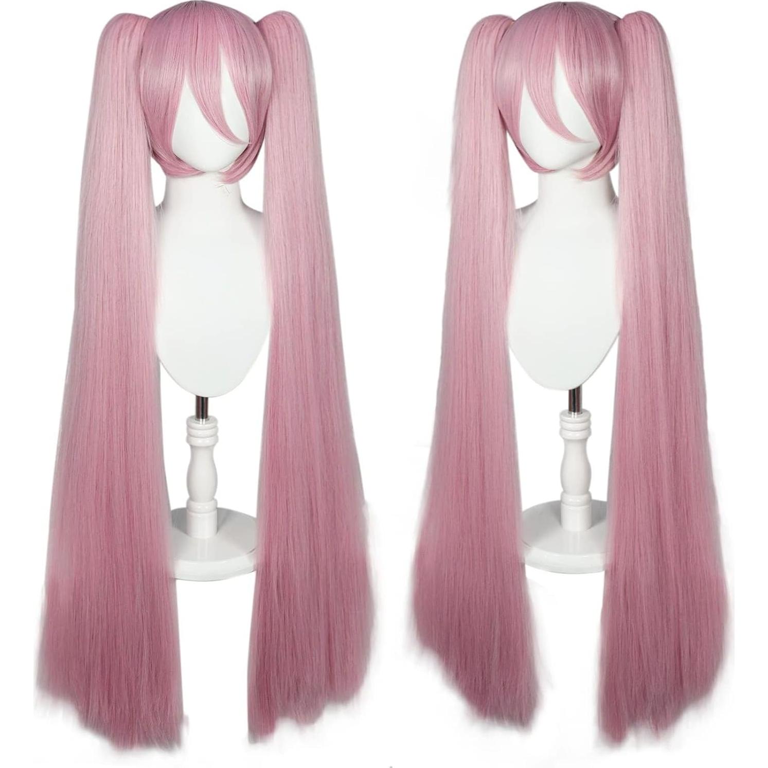 Peluca Rosa JoneTing 120 cm con Coletas y Gorro