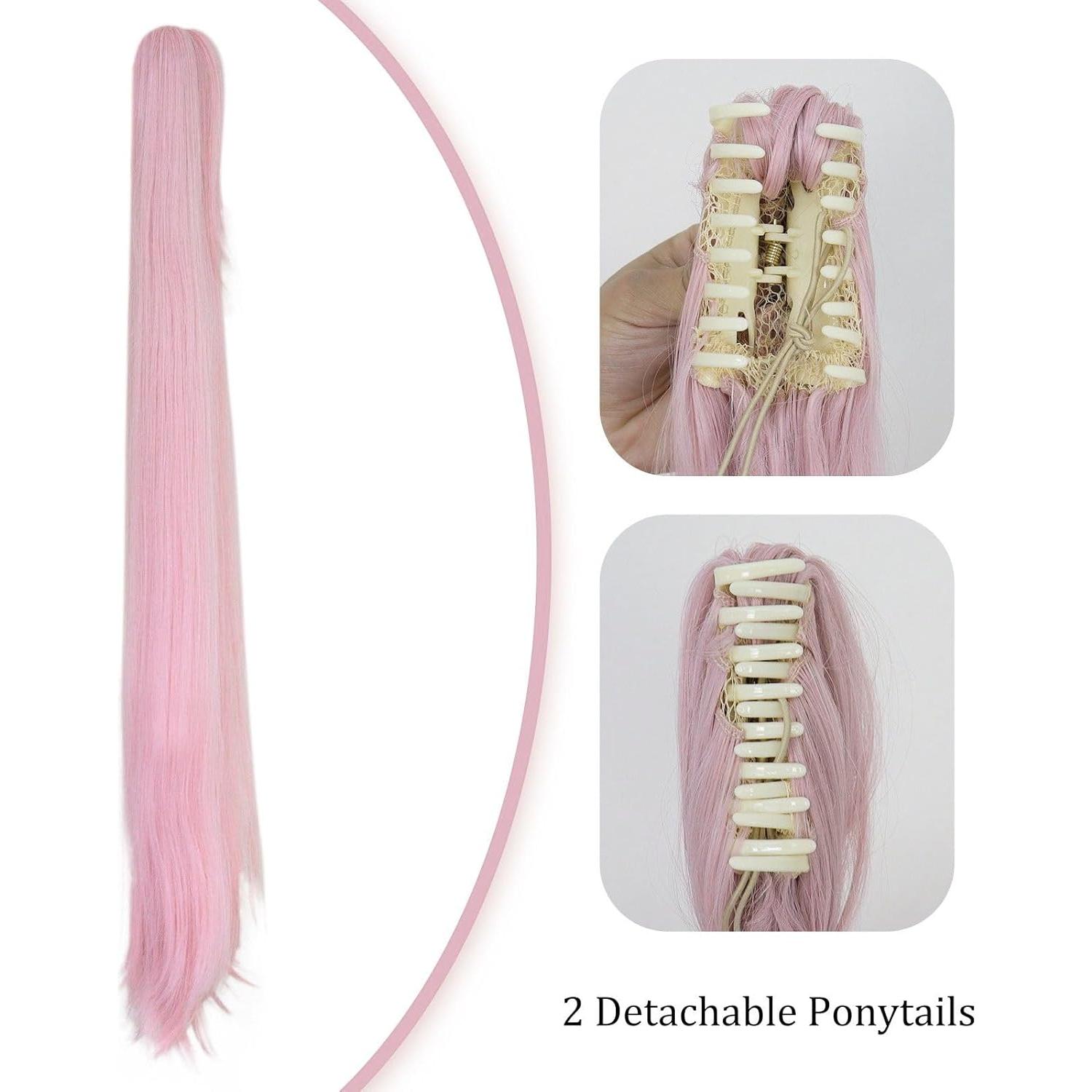 Peluca Rosa JoneTing 120 cm con Coletas y Gorro