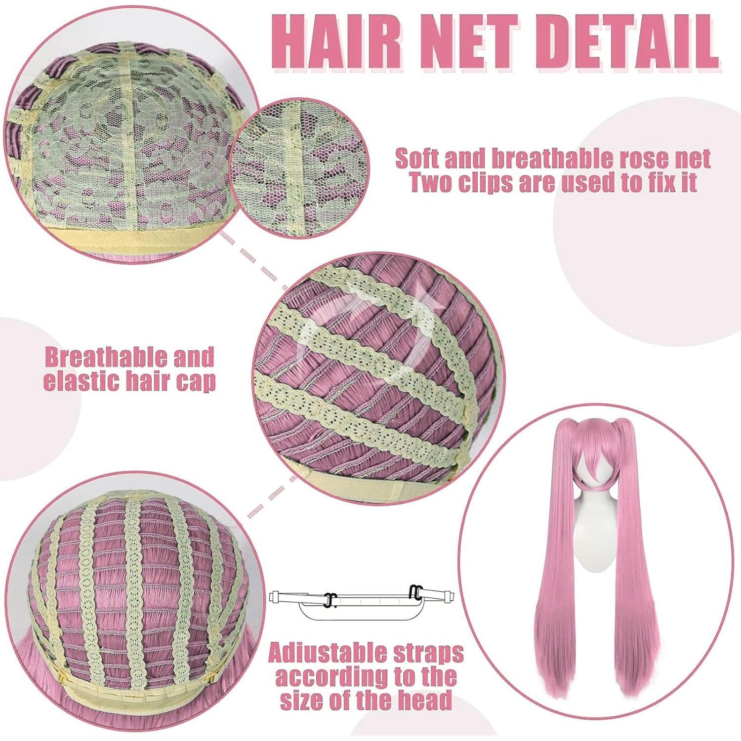 Peluca Rosa JoneTing 120 cm con Coletas y Gorro