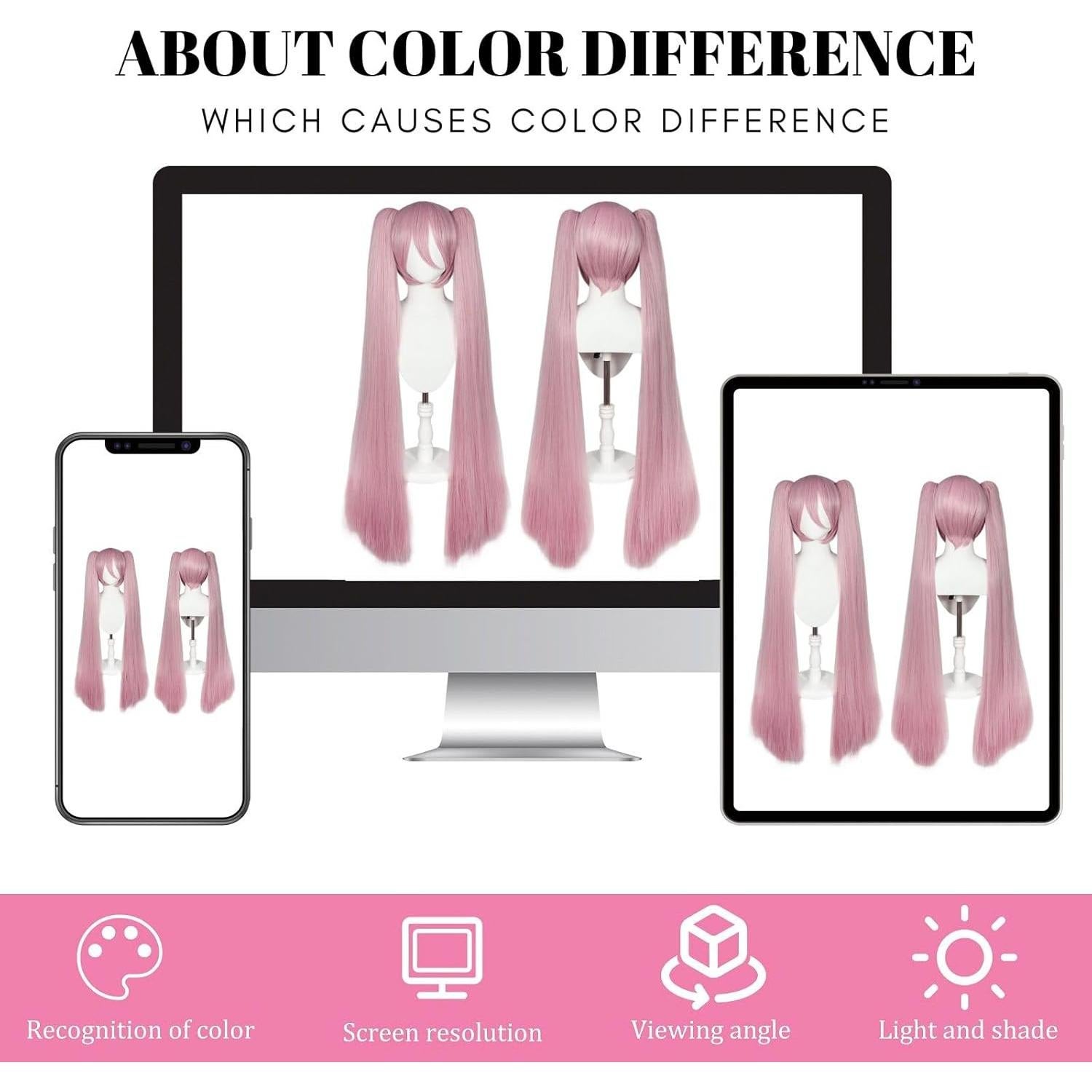 Peluca Rosa JoneTing 120 cm con Coletas y Gorro