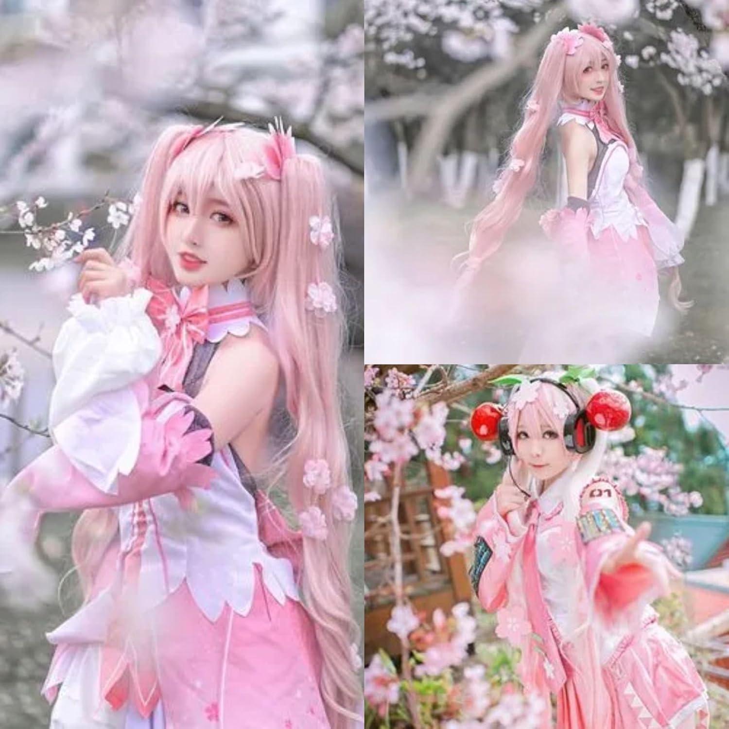 Peluca Rosa JoneTing 120 cm con Coletas y Gorro