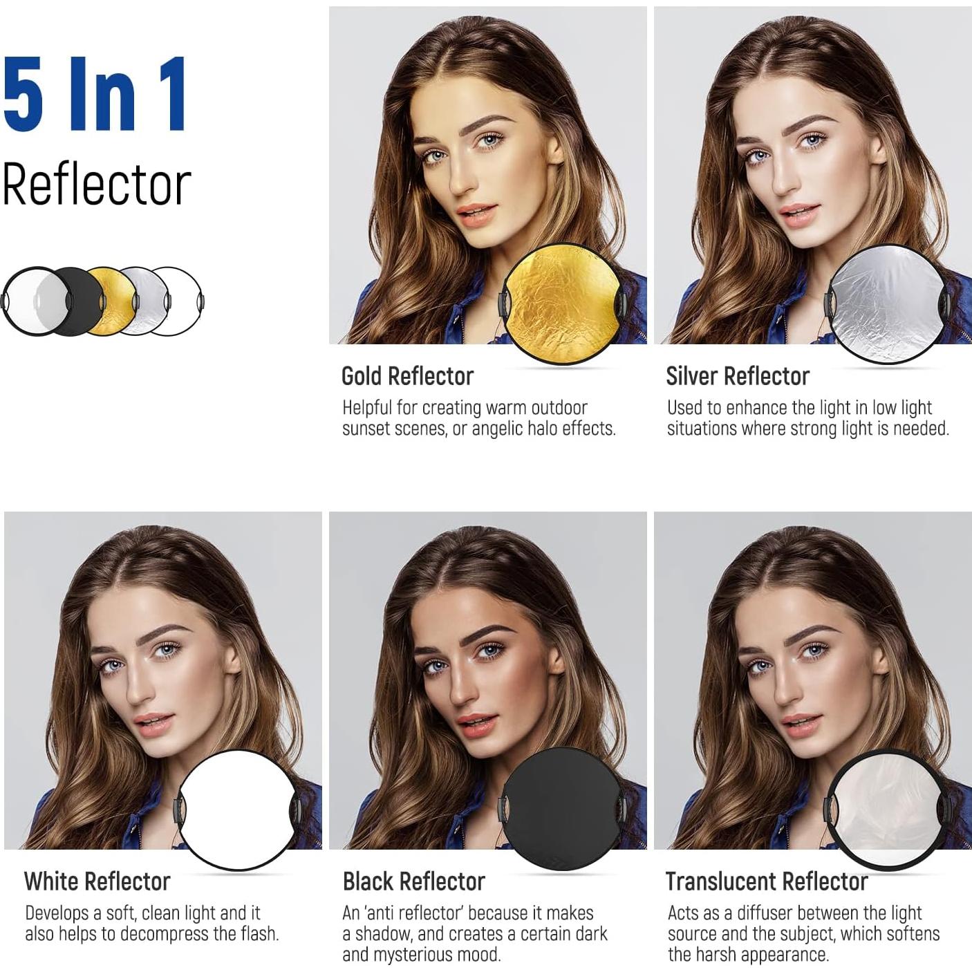 Soporte de Luz Neewer 260 cm con Reflector 5 en 1 para Fotografía