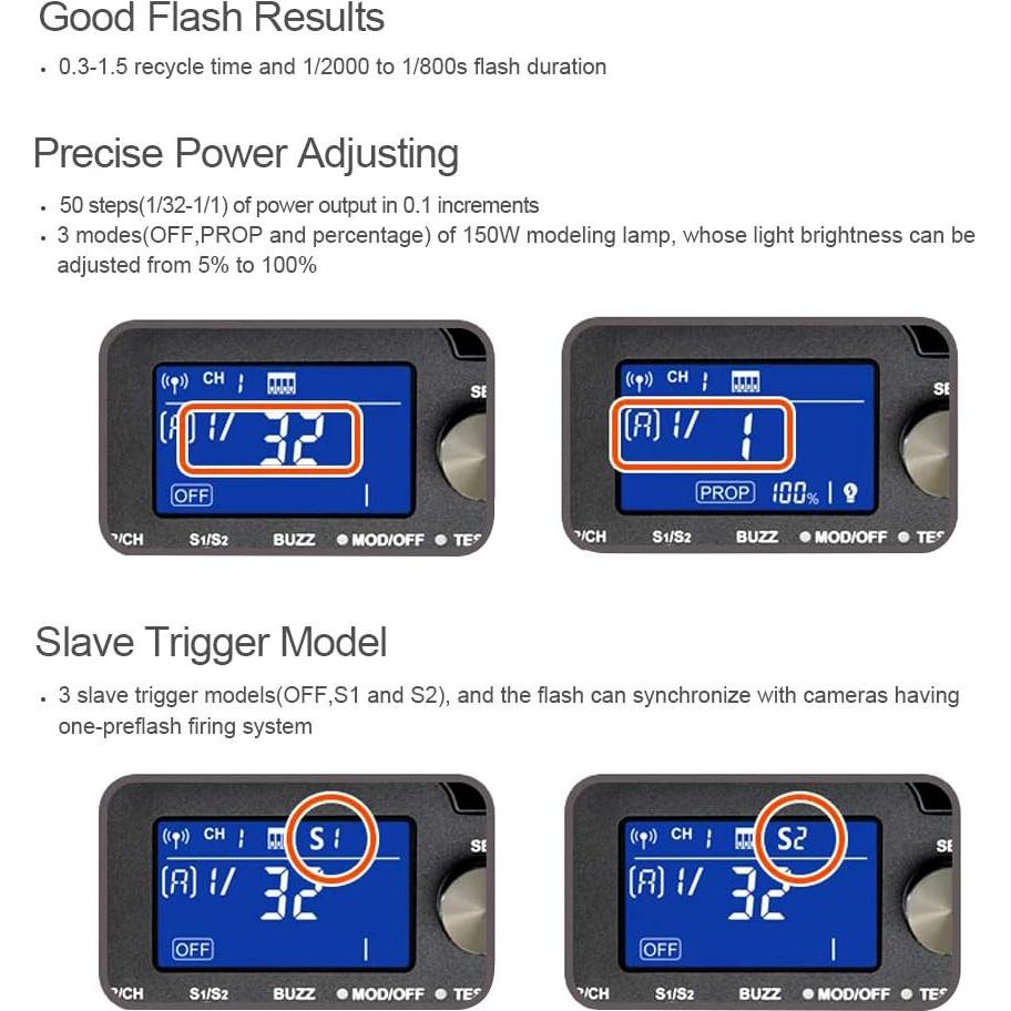 Flash Estroboscópico Godox QS800II 800Ws Luz de Estudio 150W