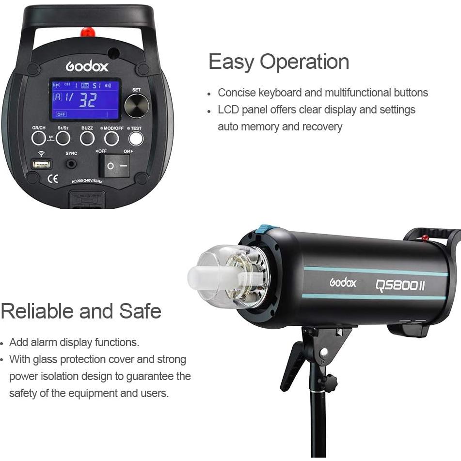 Flash Estroboscópico Godox QS800II 800Ws Luz de Estudio 150W