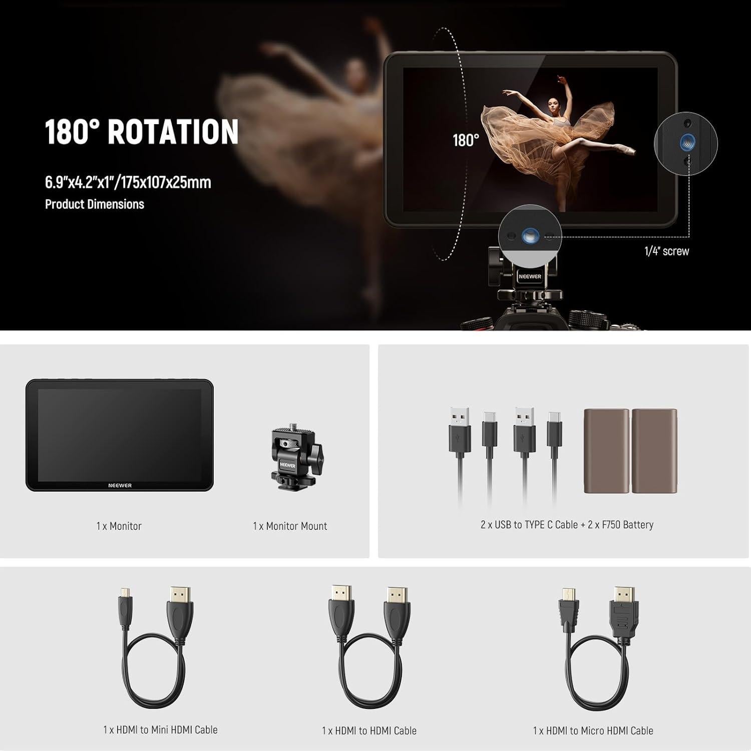 Monitor de Campo NEEWER F700 7" 2000nit HD Táctil 1920x1080