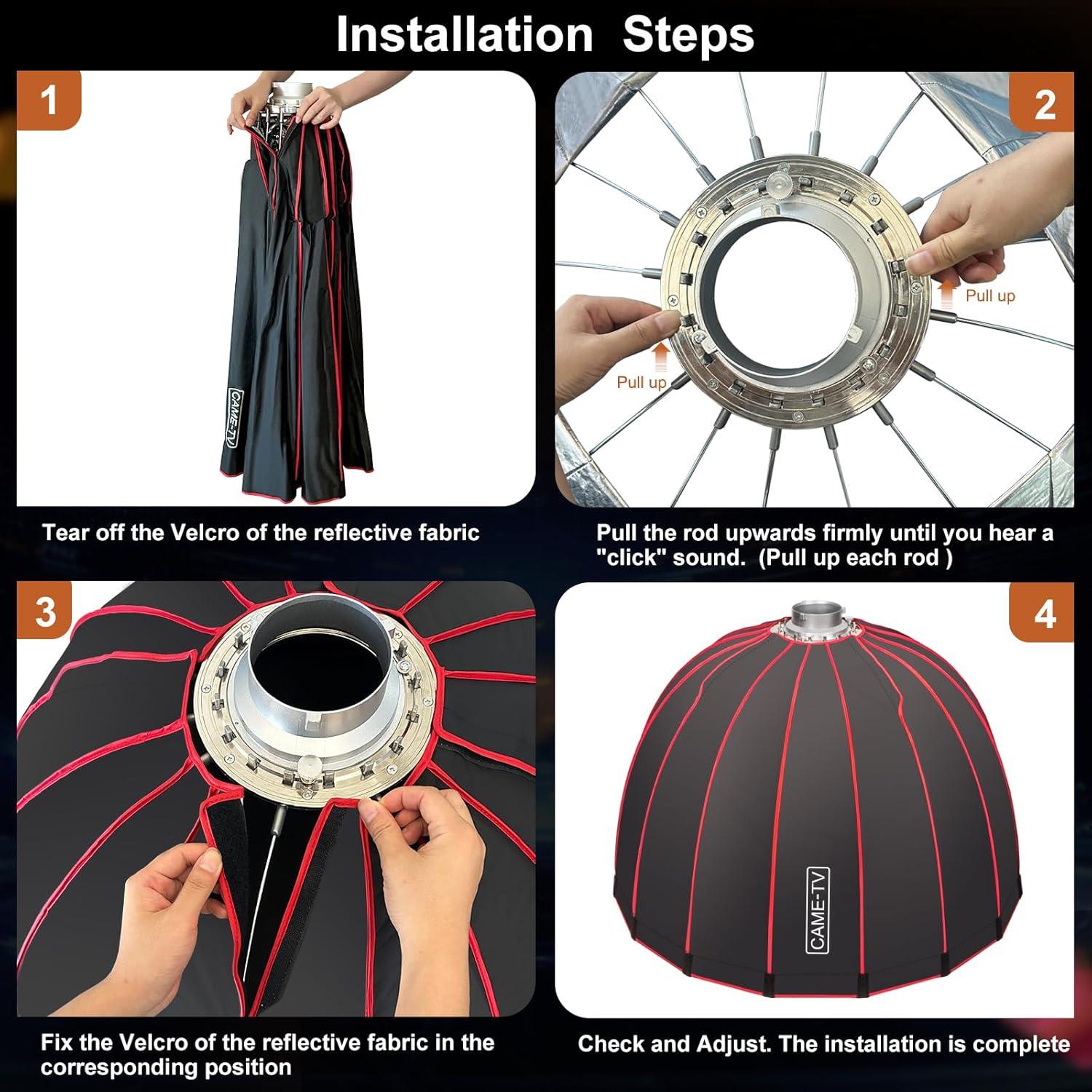 Softbox Profundo CAME-TV 120cm con Rejilla y Anillo Bowens