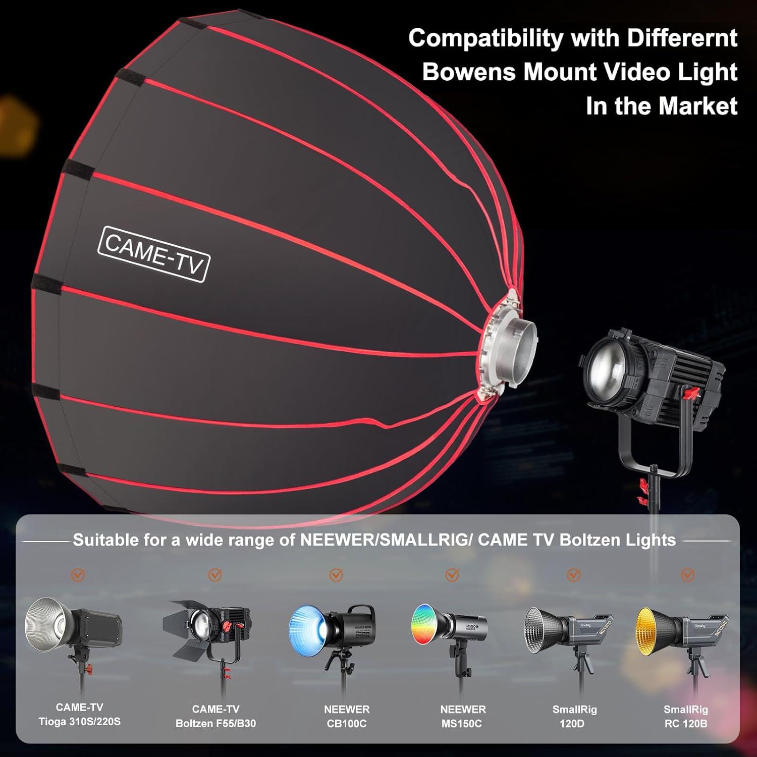 Softbox Profundo CAME-TV 120cm con Rejilla y Anillo Bowens