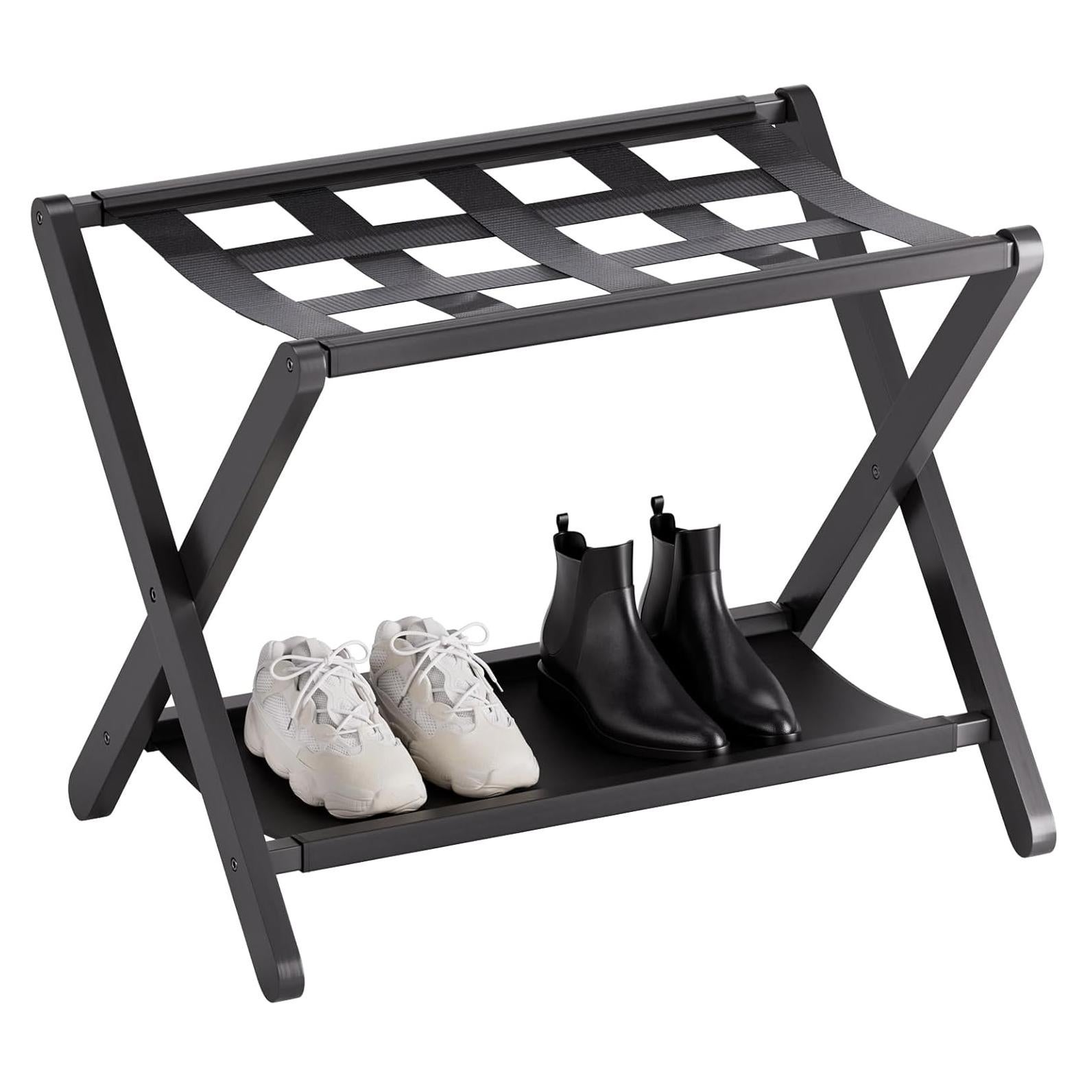 Soporte de Equipaje Plegable HITNET de Bambú Negro 67.4x46 cm