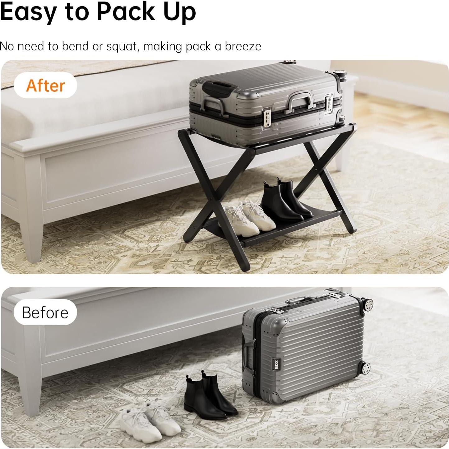 Soporte de Equipaje Plegable HITNET de Bambú Negro 67.4x46 cm