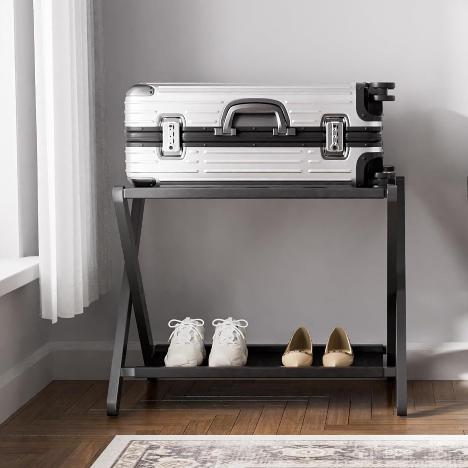 Soporte de Equipaje Plegable HITNET de Bambú Negro 67.4x46 cm