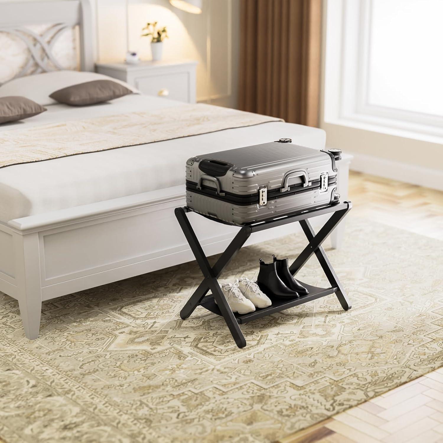 Soporte de Equipaje Plegable HITNET de Bambú Negro 67.4x46 cm