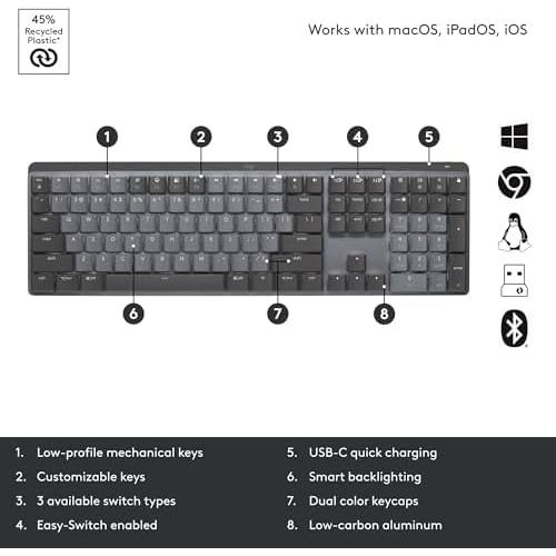 Teclado Mecánico Inalámbrico Logitech MX Mechanical Grafito