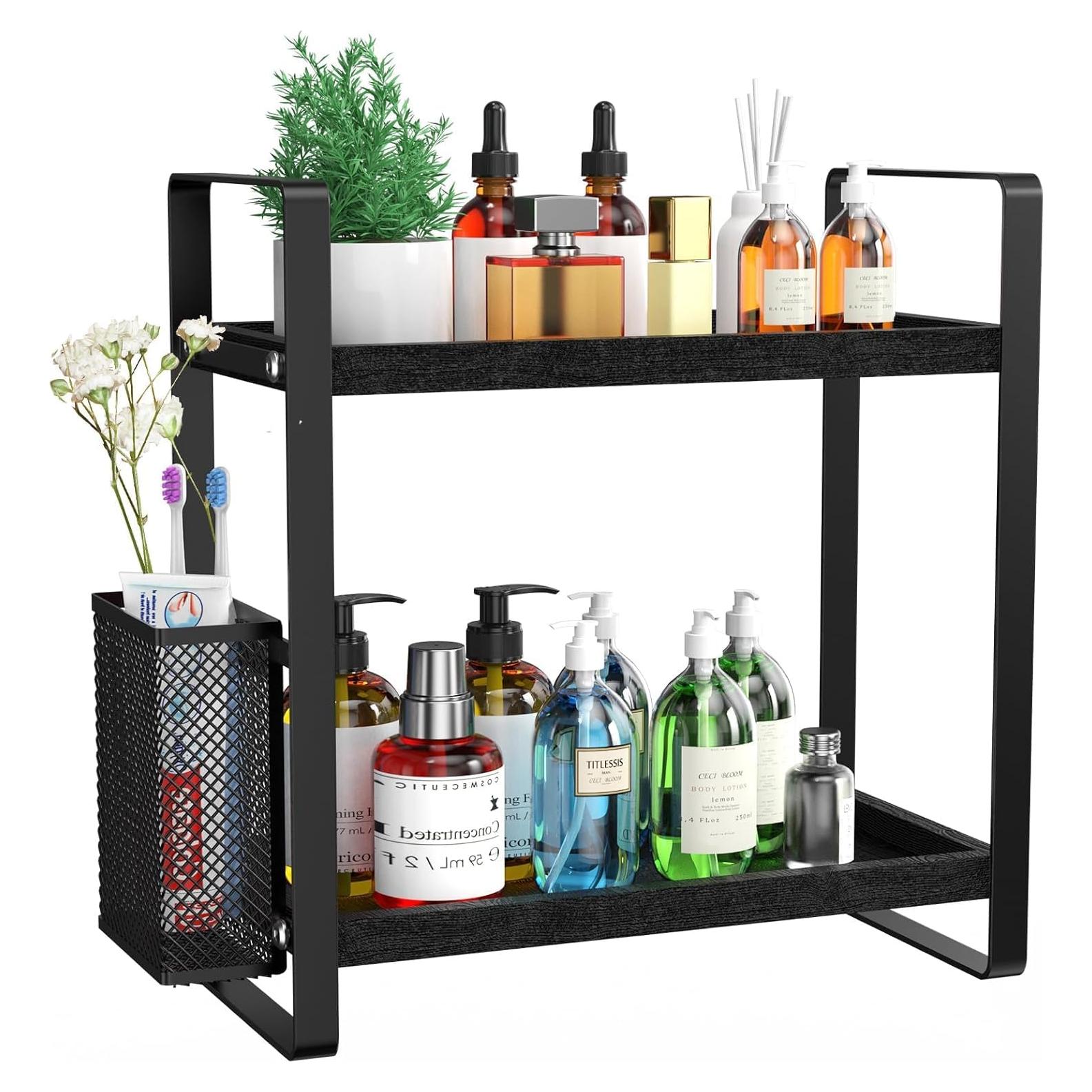 Organizador de Baño LEMIKKLE de Madera Negro 2 Niveles