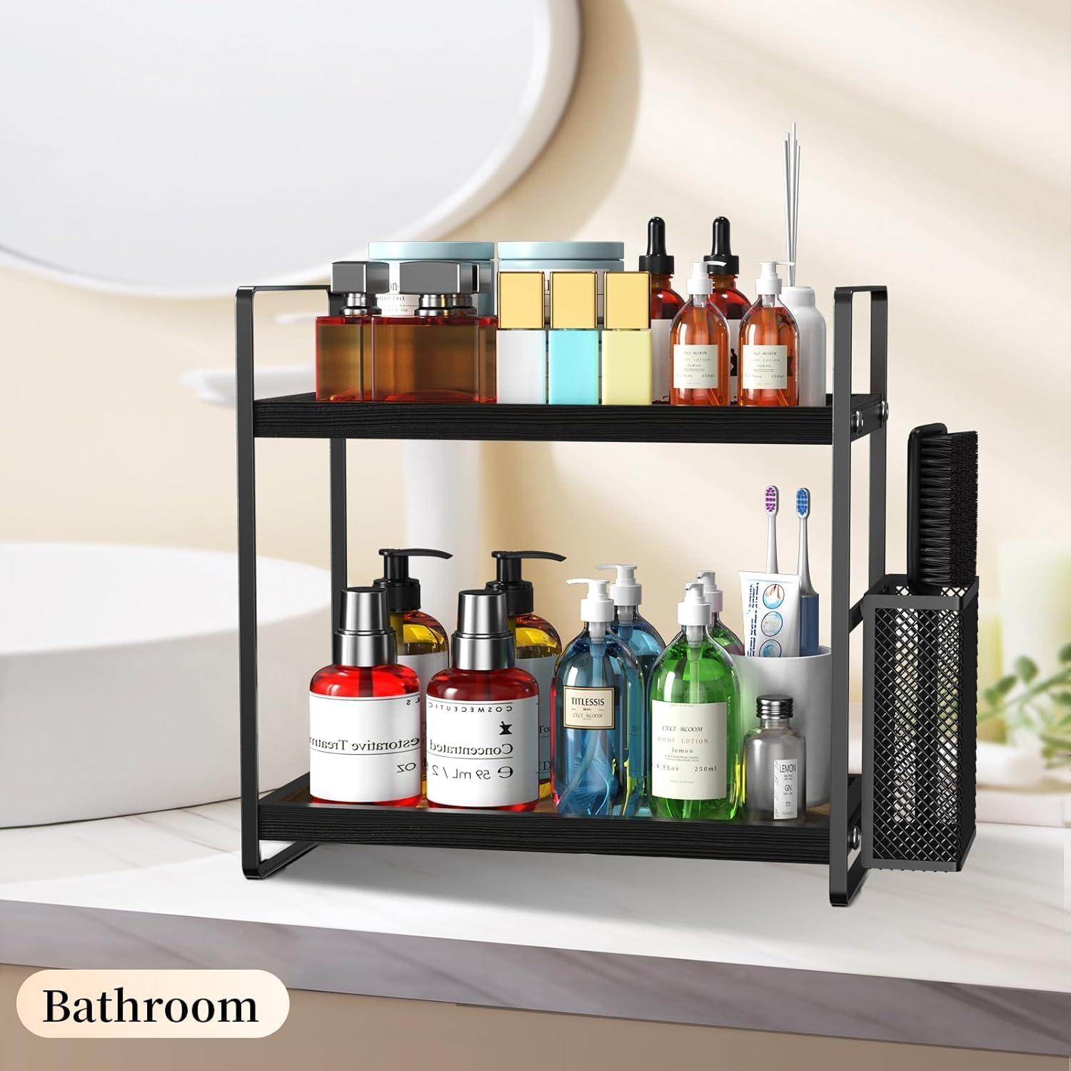 Organizador de Baño LEMIKKLE de Madera Negro 2 Niveles