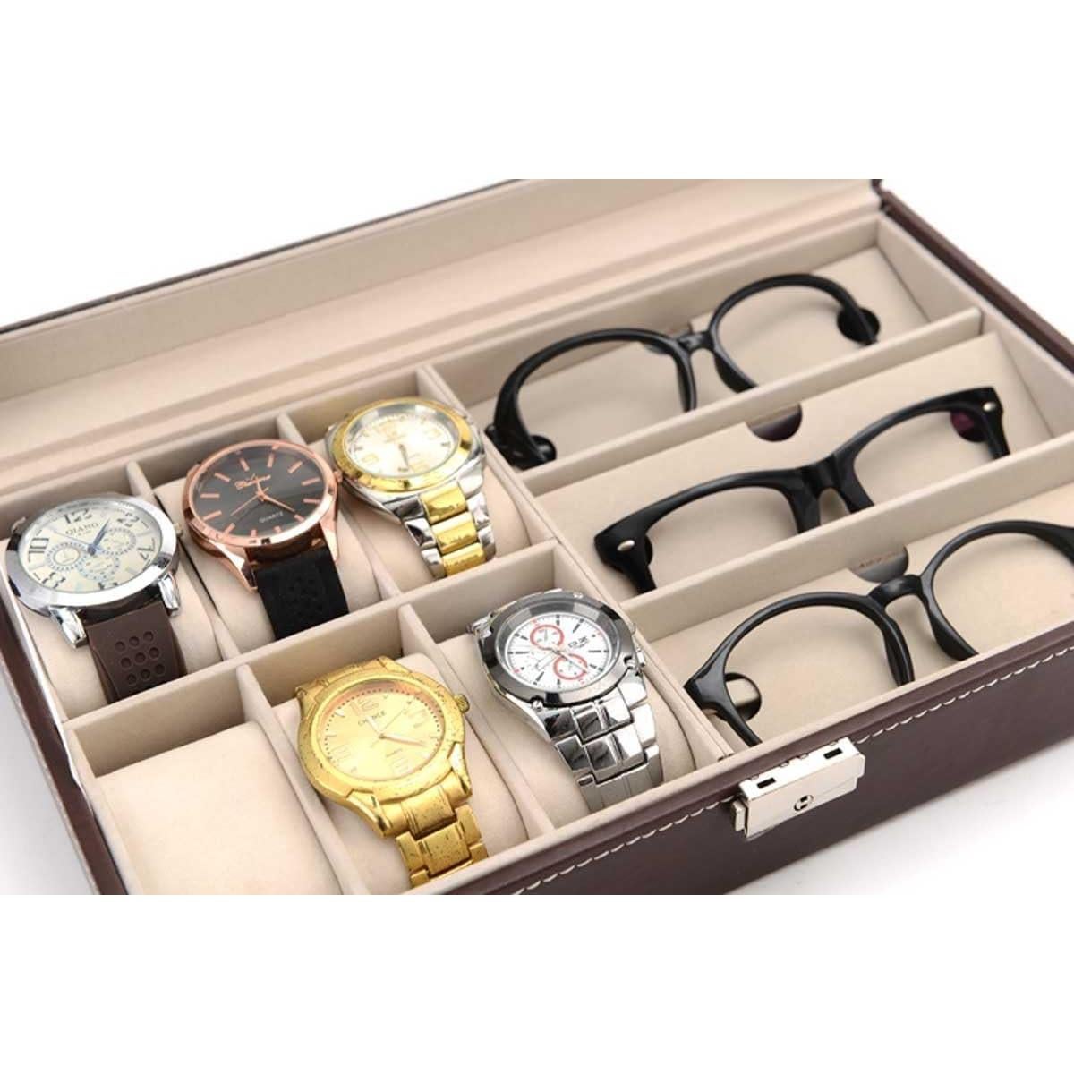 Caja de Relojes y Gafas AUTOARK 9 Compartimentos Marrón