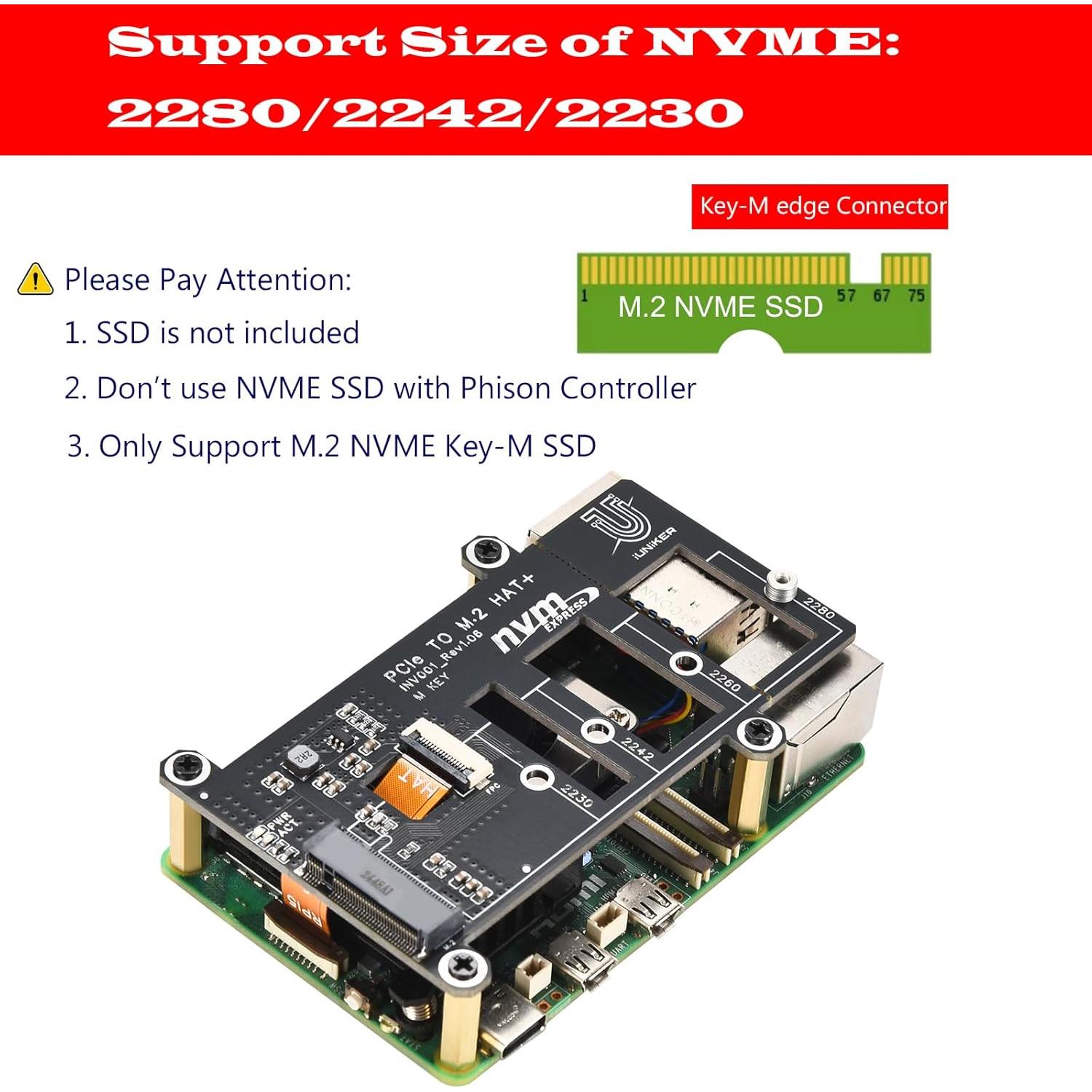 Placa PCIe M.2 HAT+ iUniker para Raspberry Pi 5 NVMe