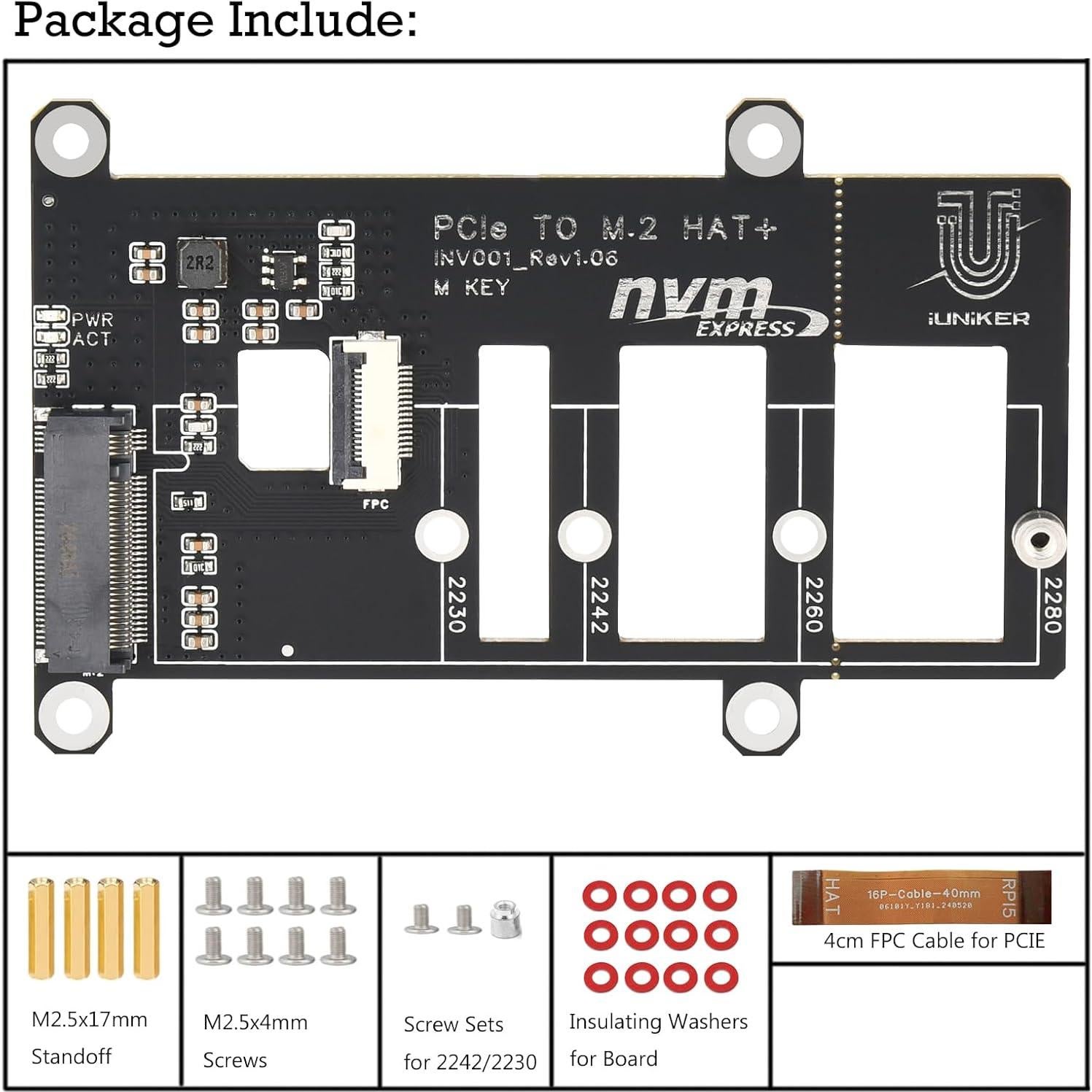 Placa PCIe M.2 HAT+ iUniker para Raspberry Pi 5 NVMe
