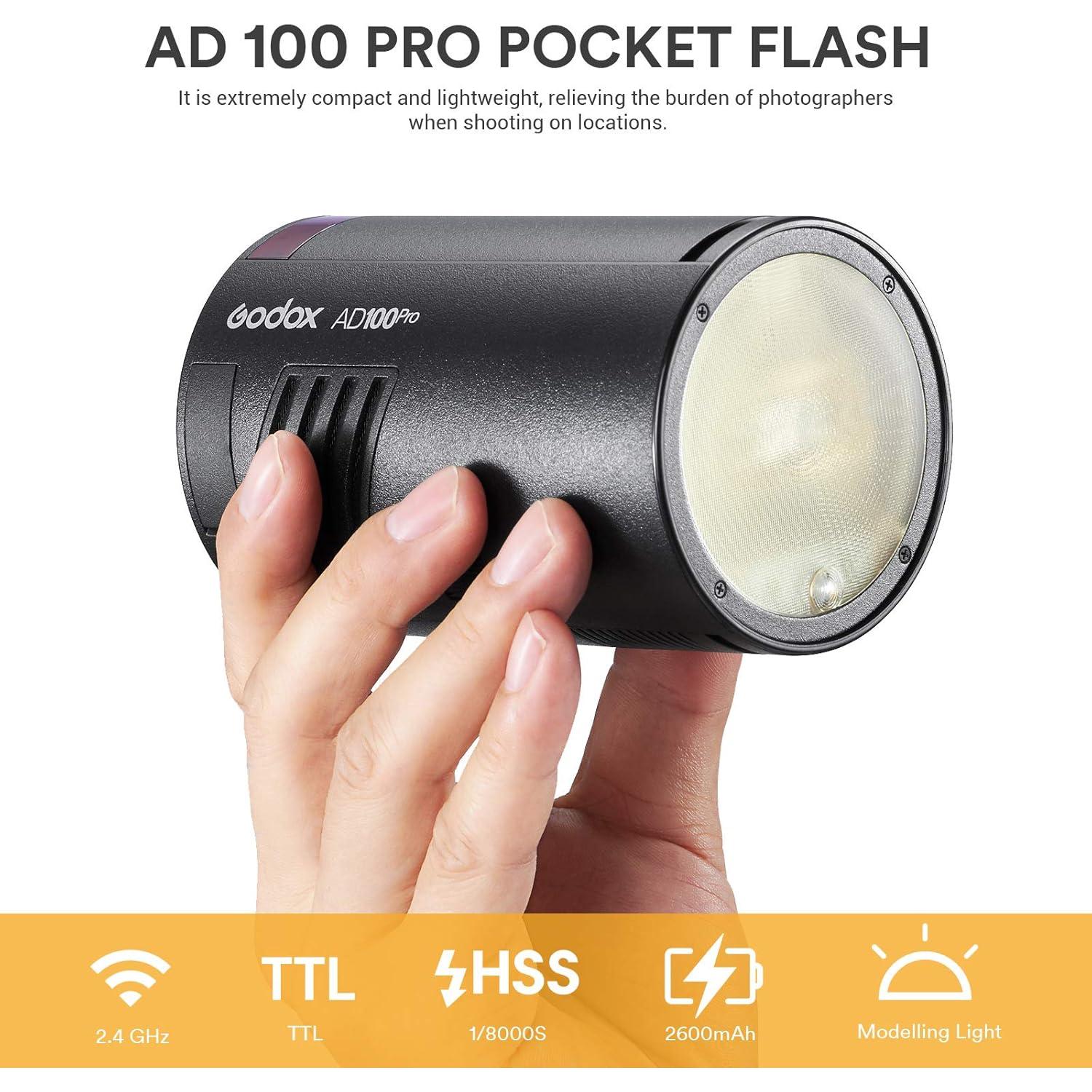 Flash Godox AD100 Pro Portátil TTL 100Ws con Batería 360 Flashes