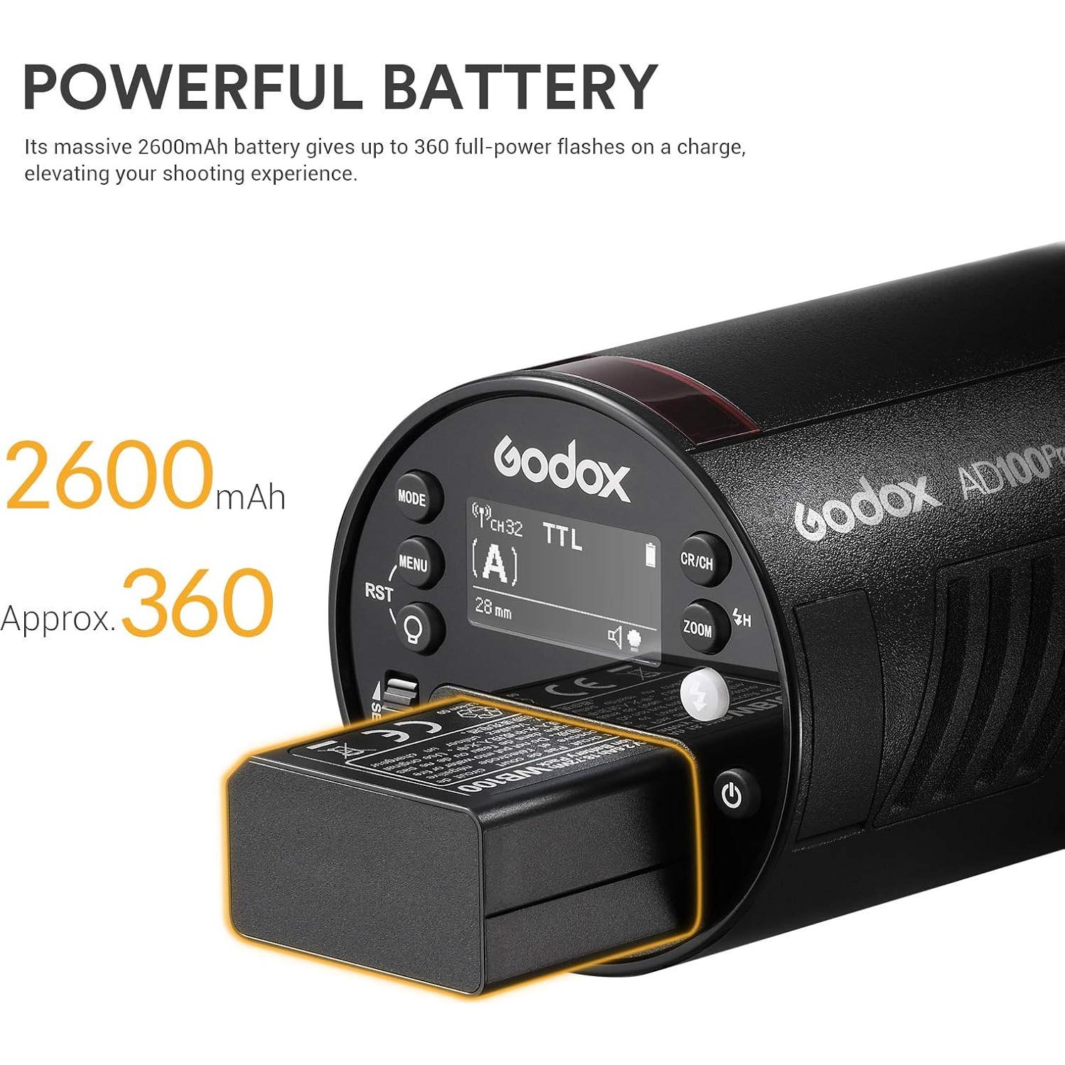 Flash Godox AD100 Pro Portátil TTL 100Ws con Batería 360 Flashes