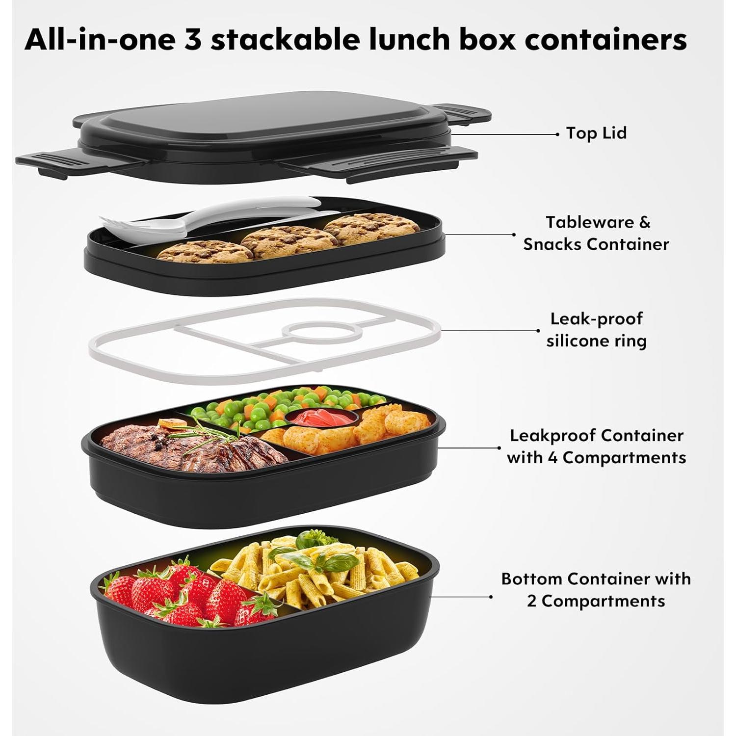 Caja Bento Grande HOMETALL 1900ml a Prueba de Fugas y Microondas