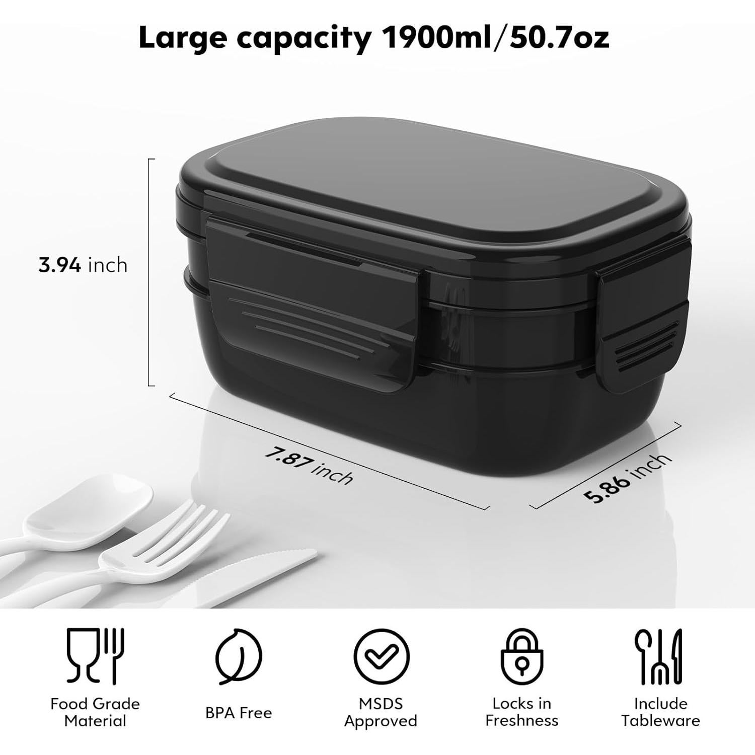 Caja Bento Grande HOMETALL 1900ml a Prueba de Fugas y Microondas