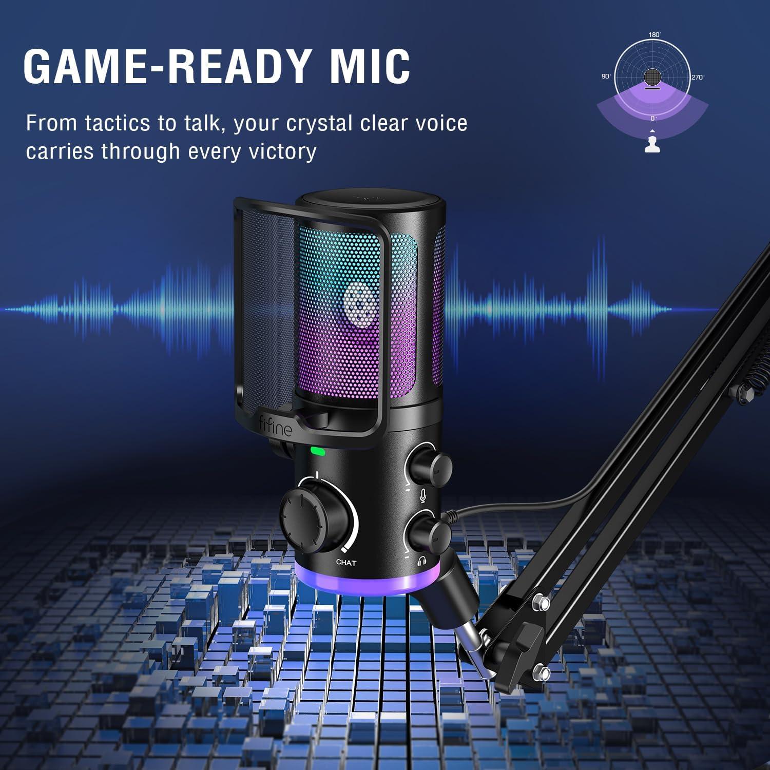 Micrófono USB FIFINE AM6 con Soporte de Brazo y RGB