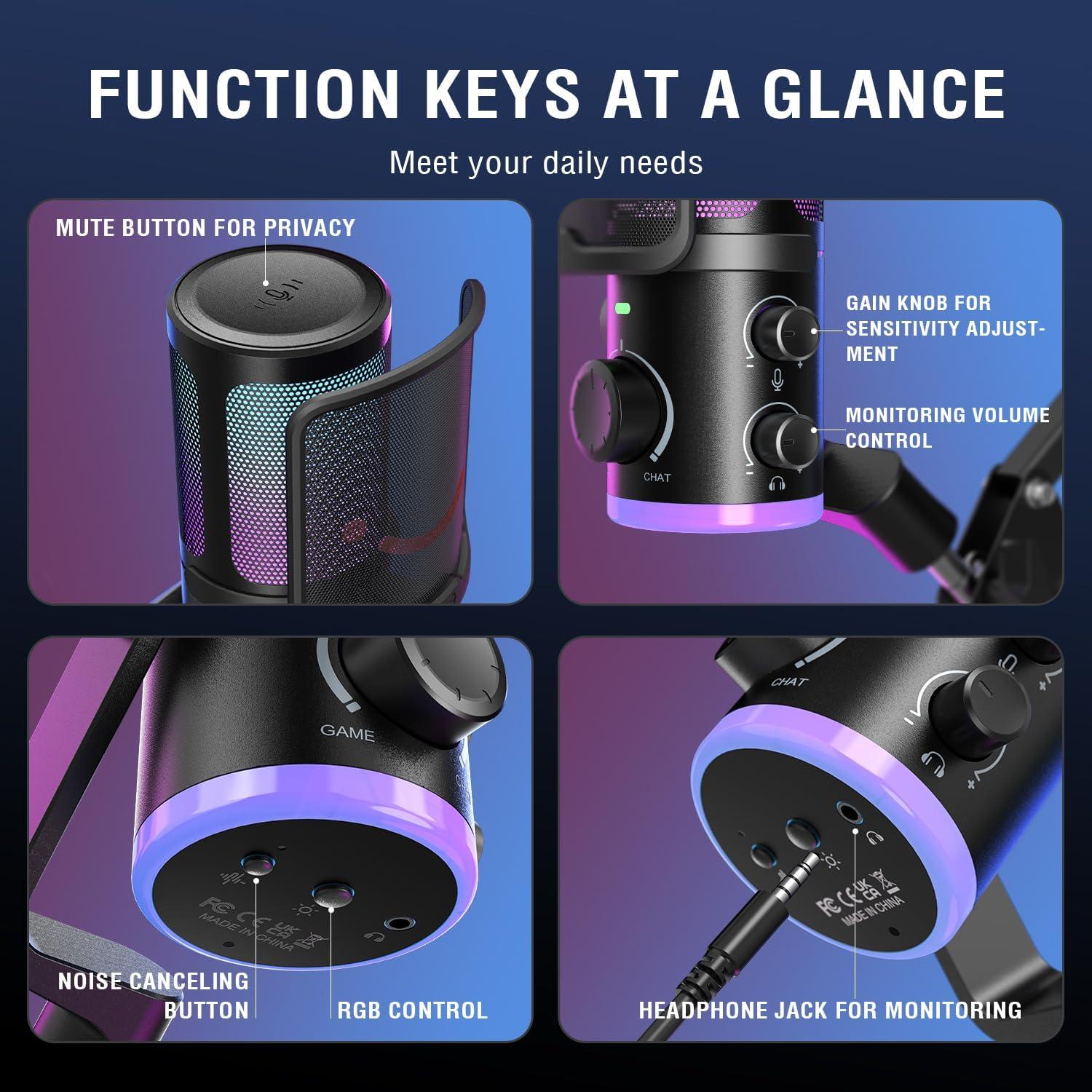 Micrófono USB FIFINE AM6 con Soporte de Brazo y RGB