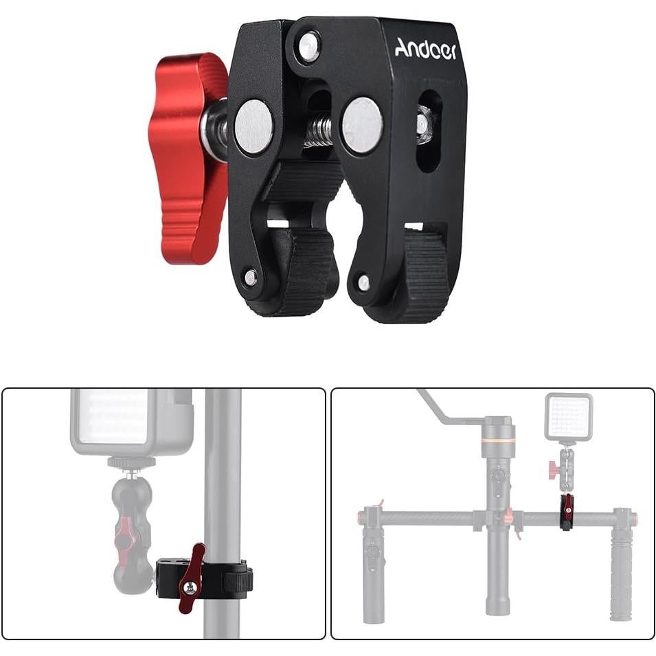 Pinza Super Andoer 1/4 y 3/8 para Accesorios de Cámara