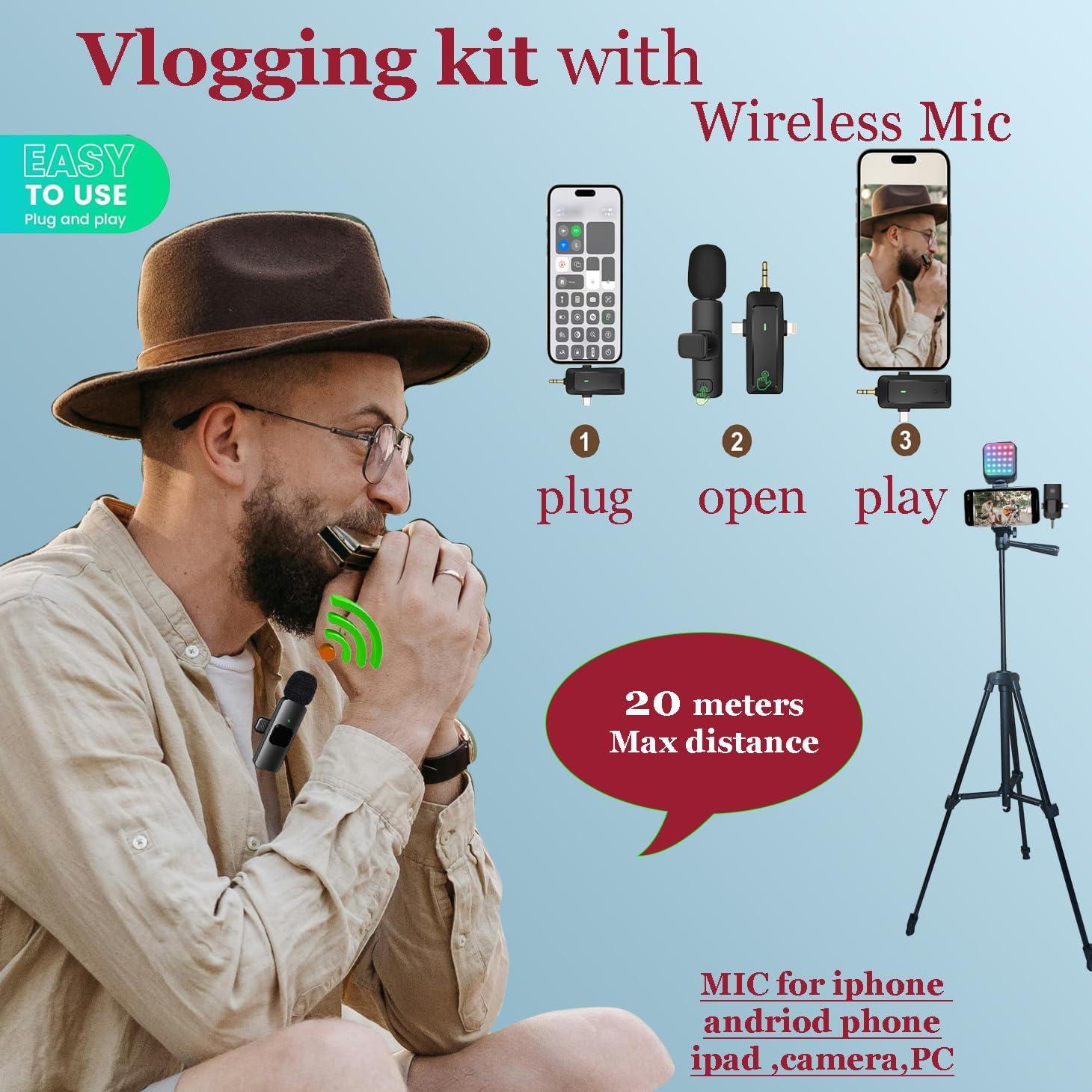 Kit de Vlogging Litchitech con Trípode 152.4 cm, Luz RGB y Micrófono