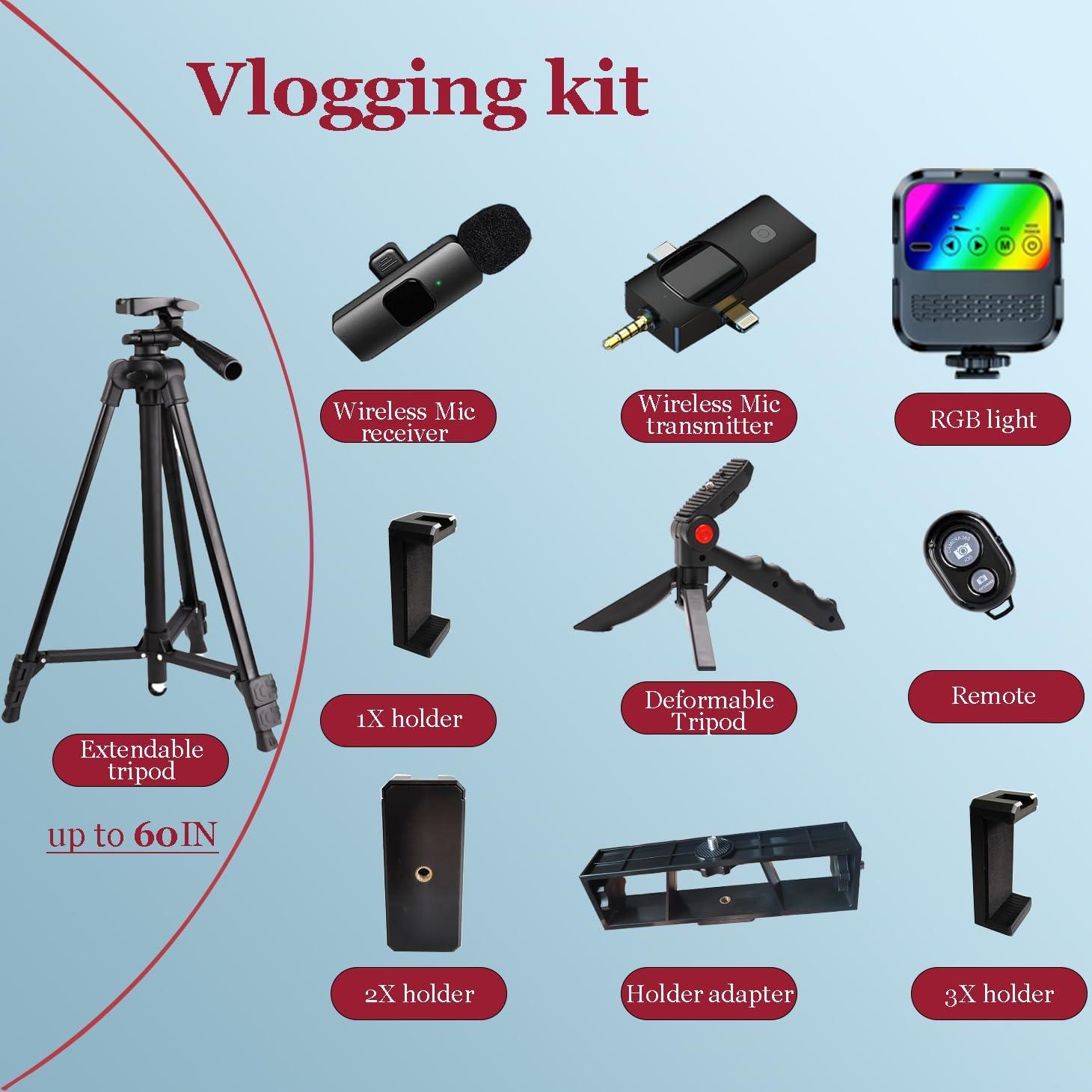 Kit de Vlogging Litchitech con Trípode 152.4 cm, Luz RGB y Micrófono