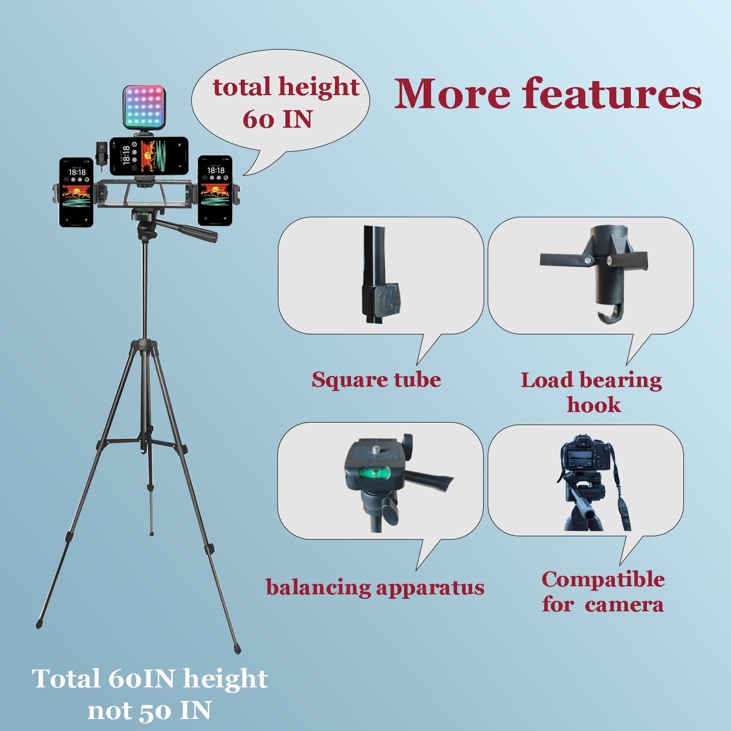 Kit de Vlogging Litchitech con Trípode 152.4 cm, Luz RGB y Micrófono