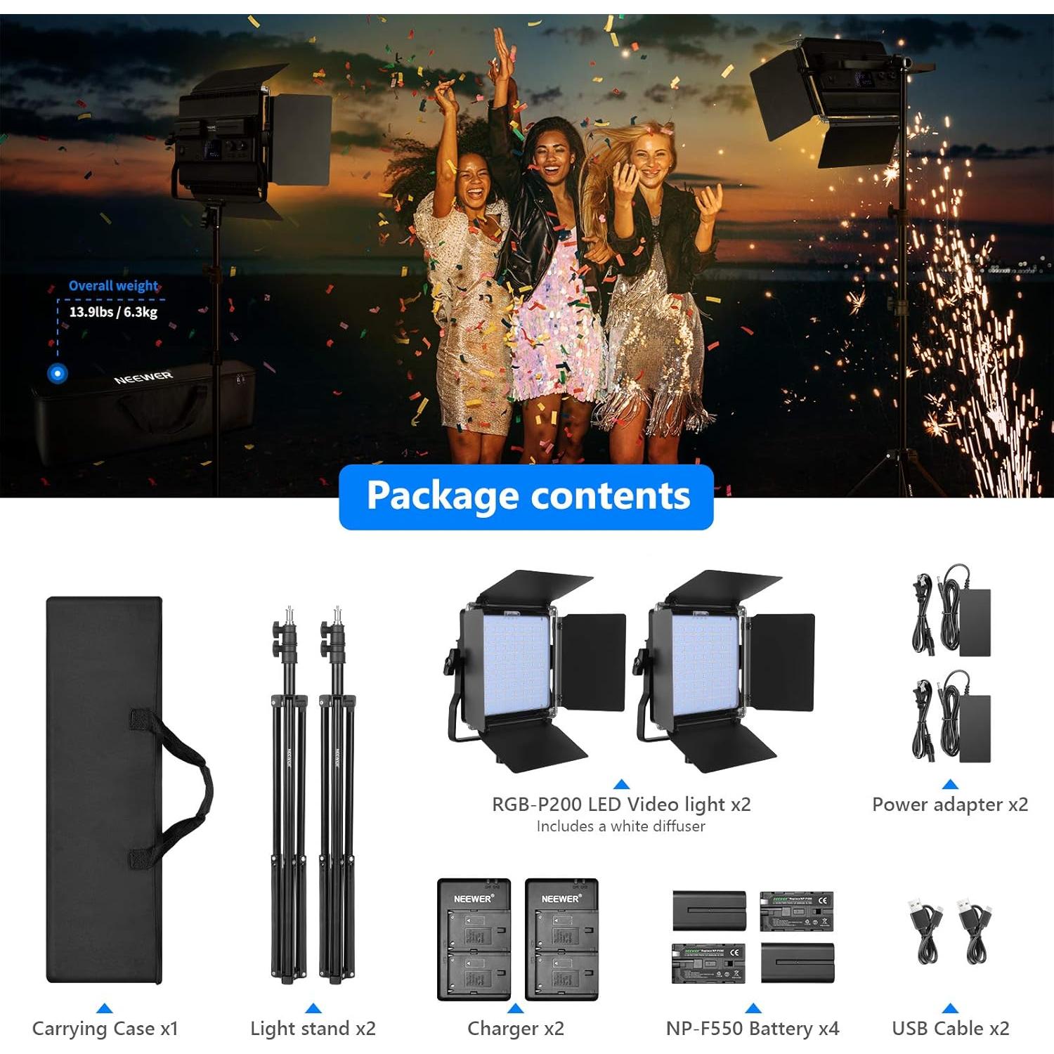 Kit de Luz LED Neewer P200 RGB con Control APP - 360°