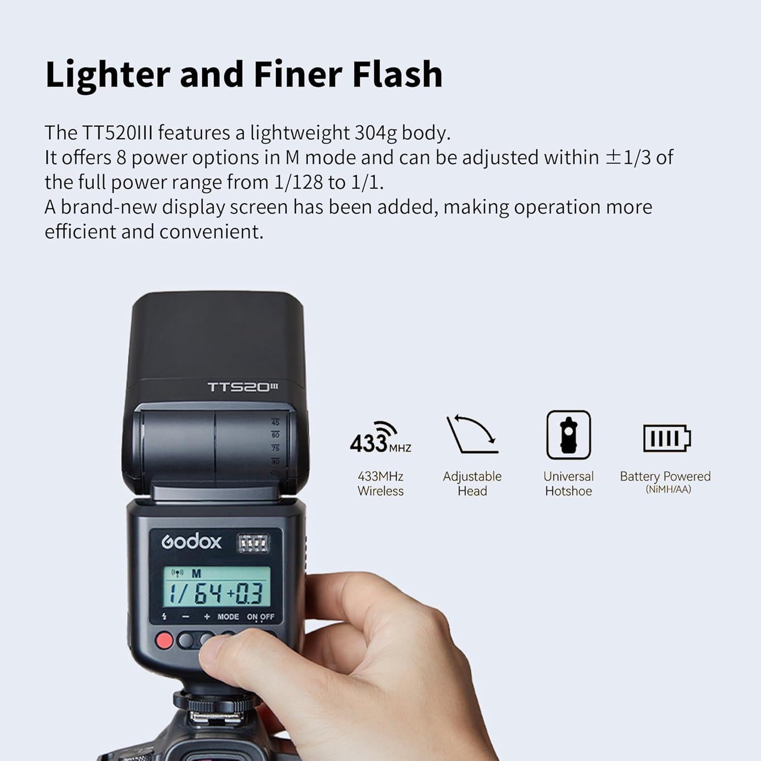 Flash Speedlite Godox TT520III Inalámbrico 433MHz para Canon Nikon