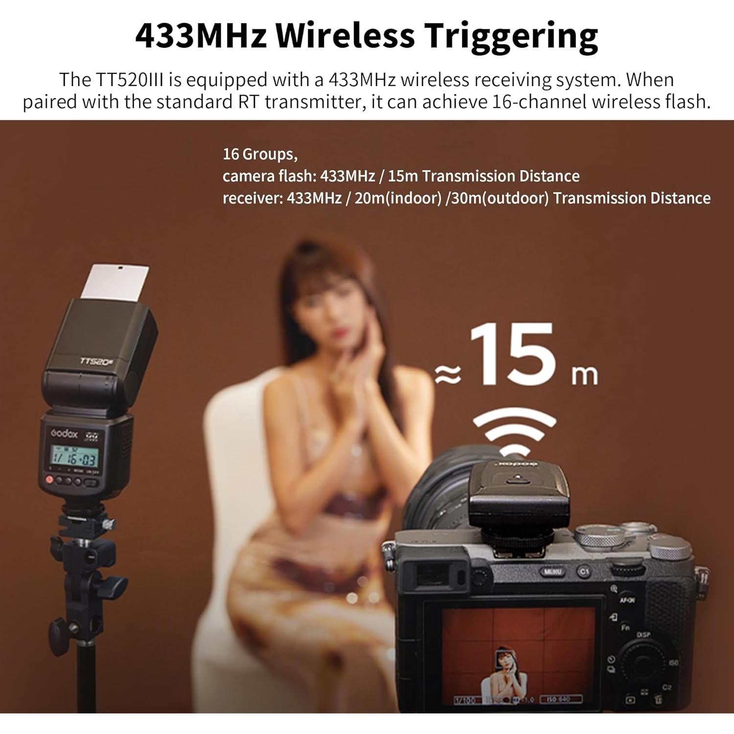 Flash Speedlite Godox TT520III Inalámbrico 433MHz para Canon Nikon