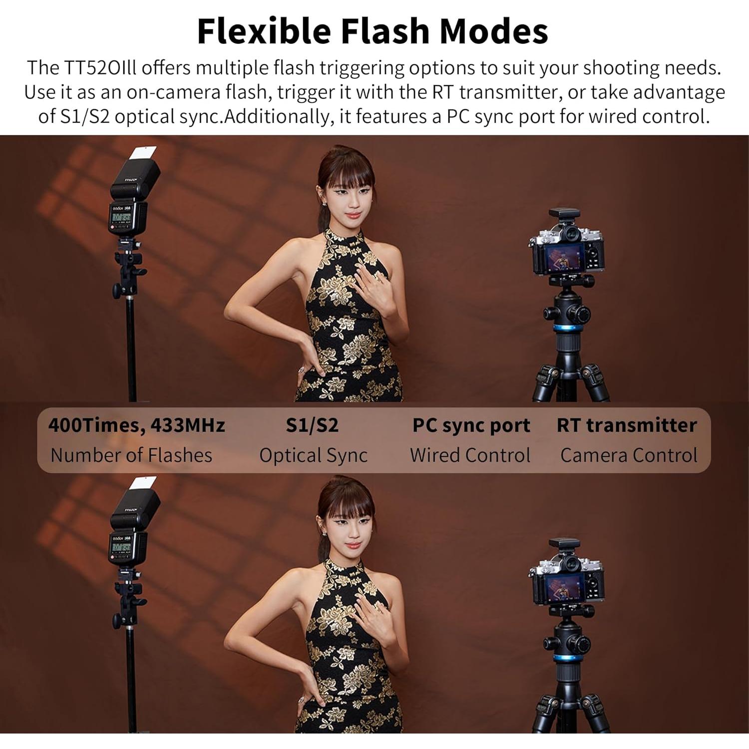 Flash Speedlite Godox TT520III Inalámbrico 433MHz para Canon Nikon